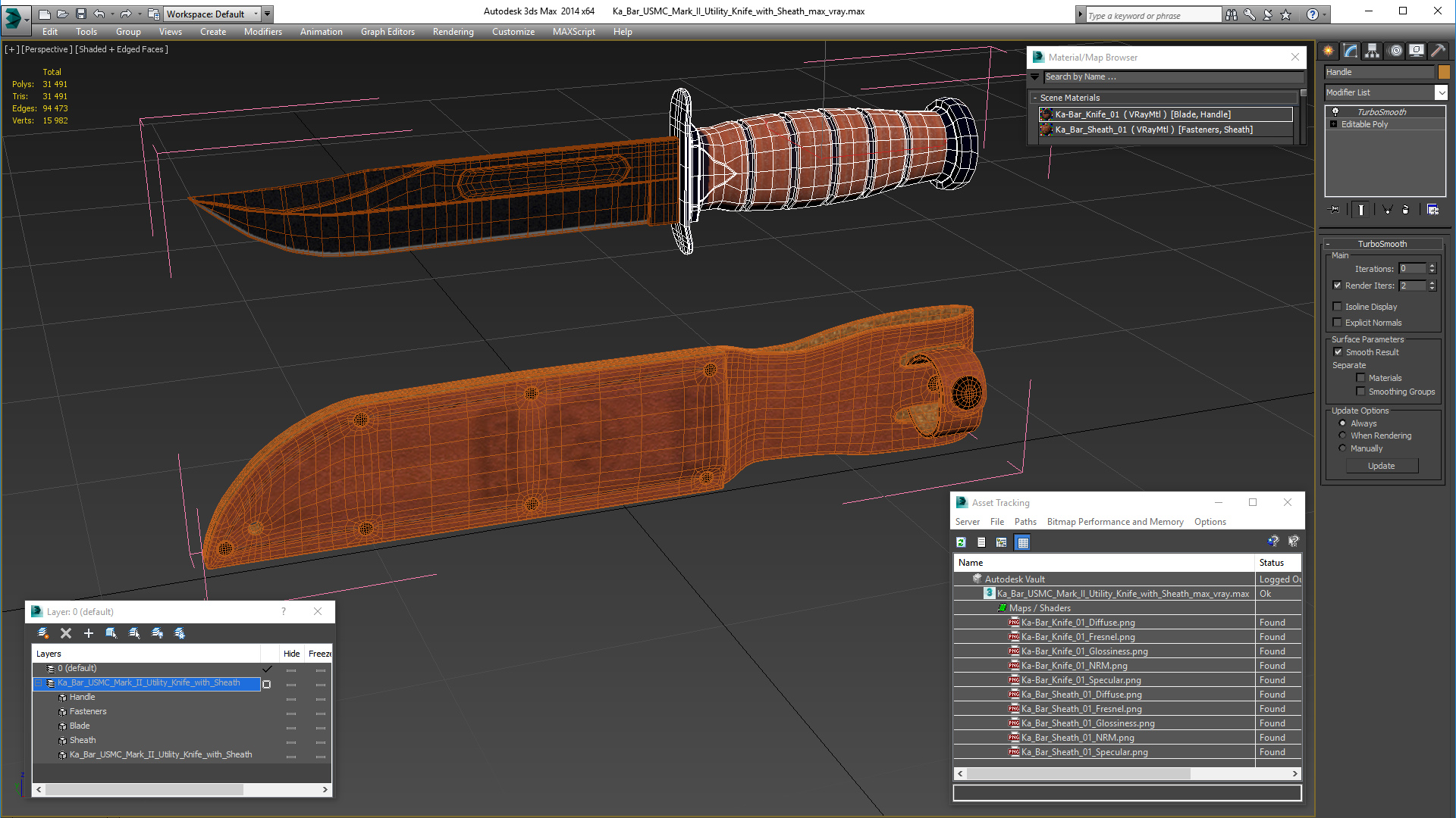 3D model Ka Bar USMC Mark II Utility Knife with Sheath