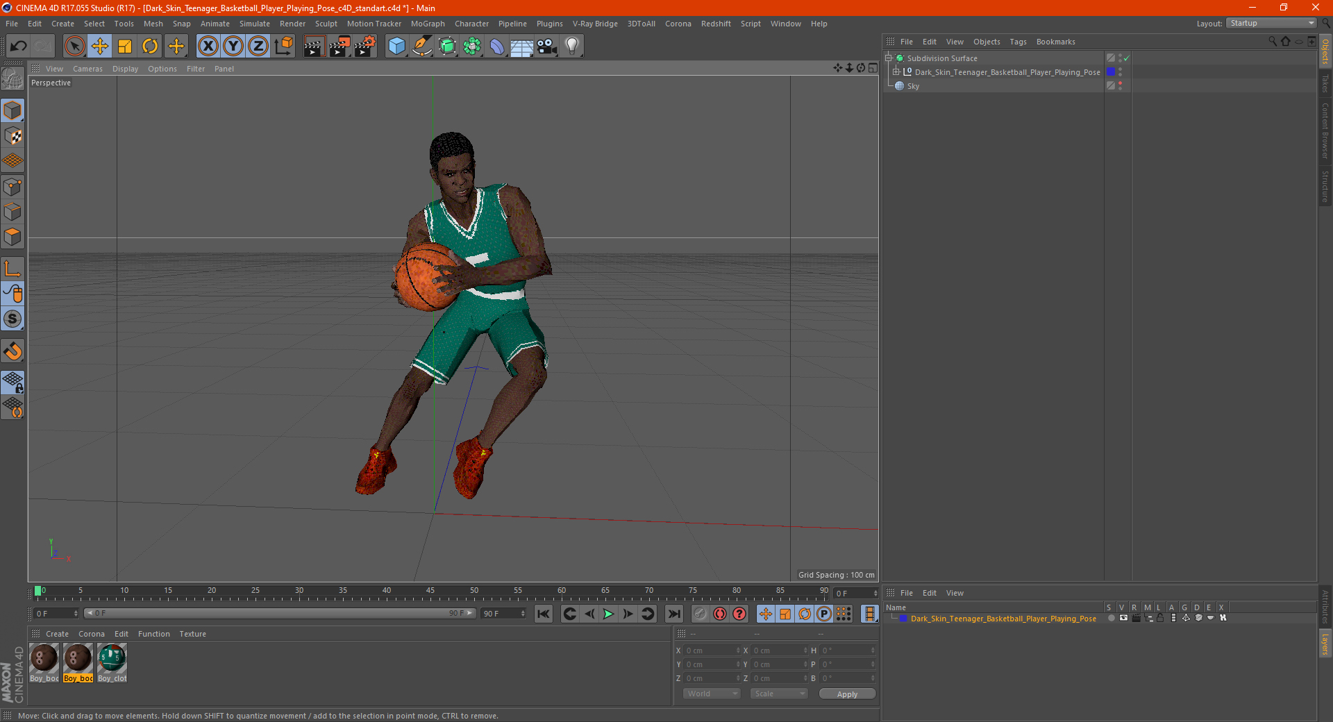 Dark Skin Teenager Basketball Player Playing Pose 3D model