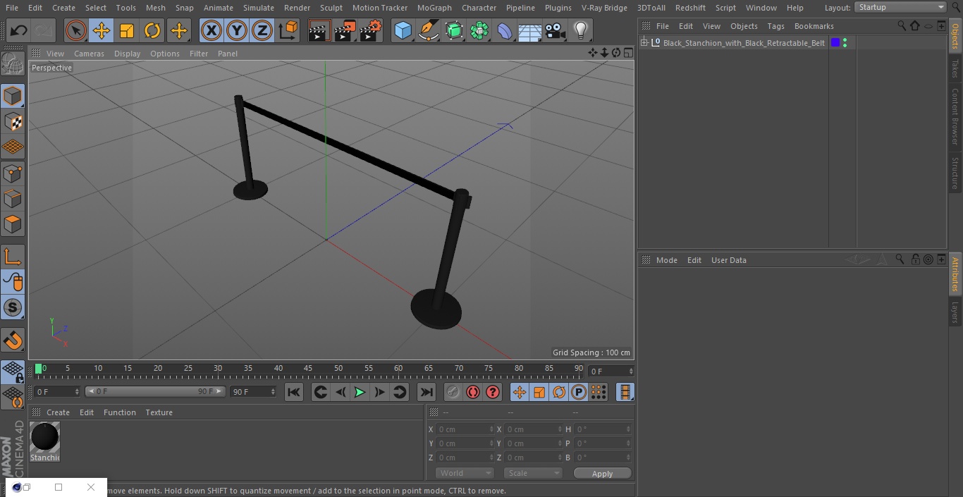 3D Black Stanchion with Black Retractable Belt model