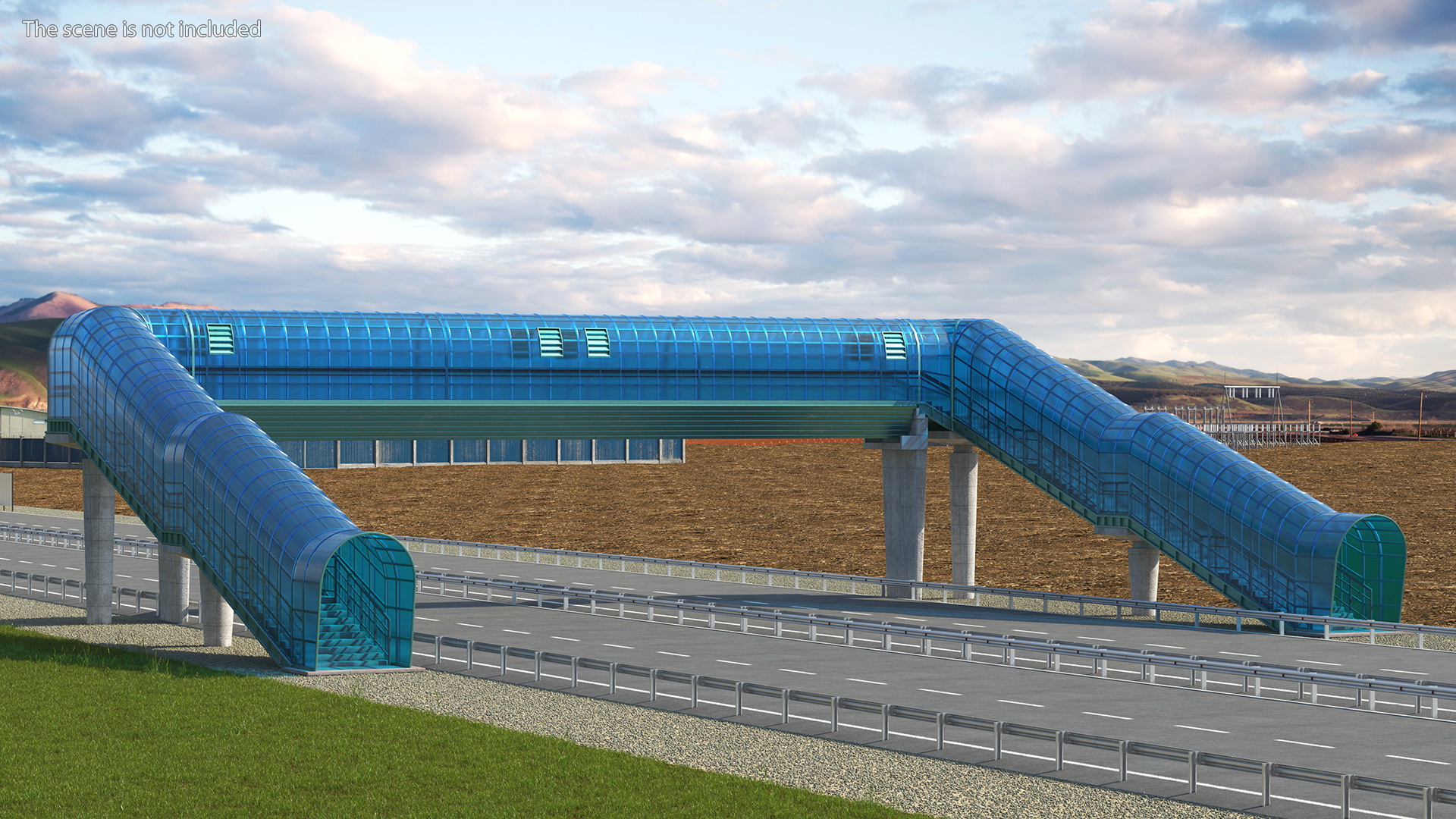 Above Ground Pedestrian Crossing 4-lane Road 3D model