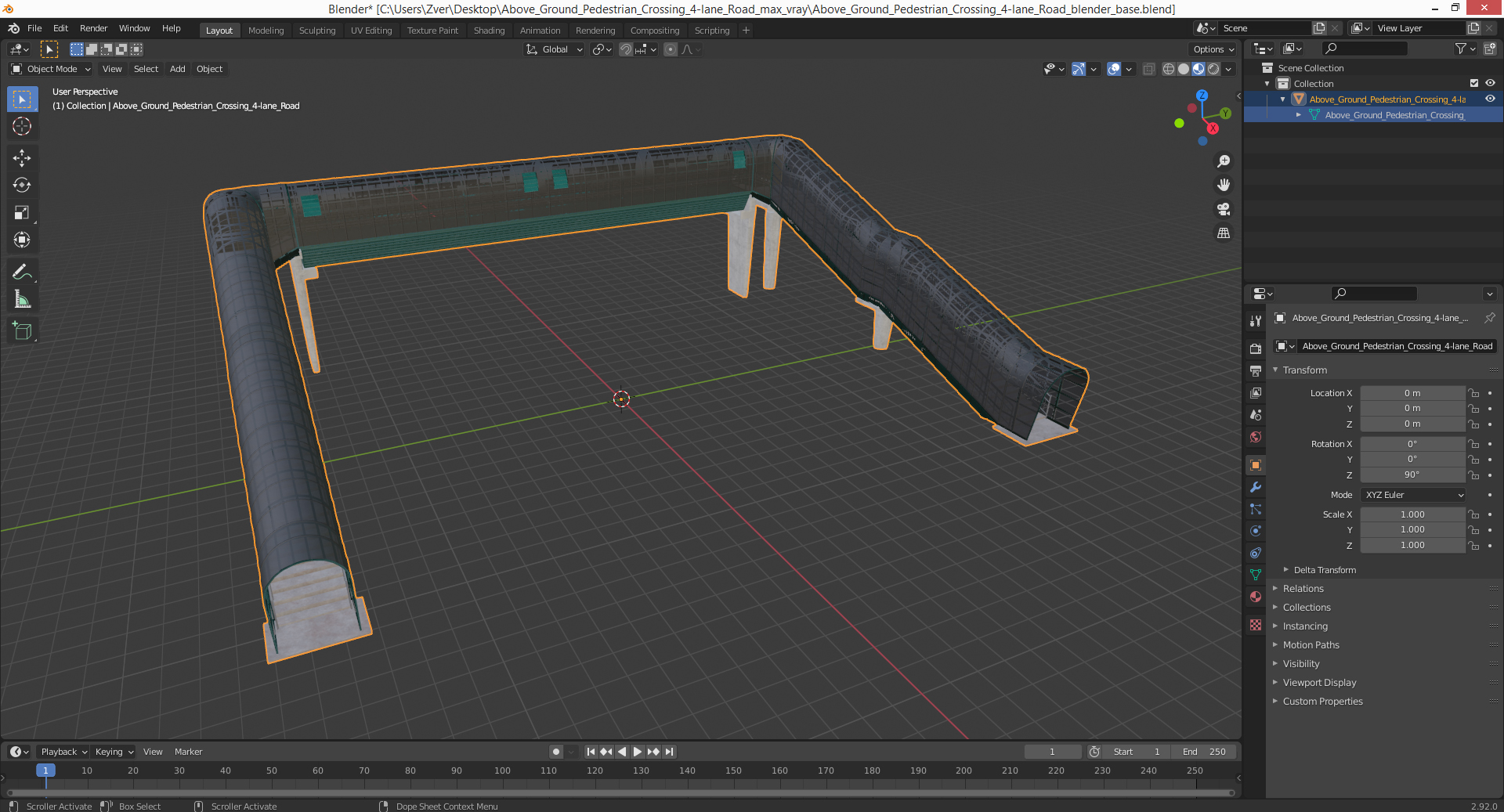 Above Ground Pedestrian Crossing 4-lane Road 3D model