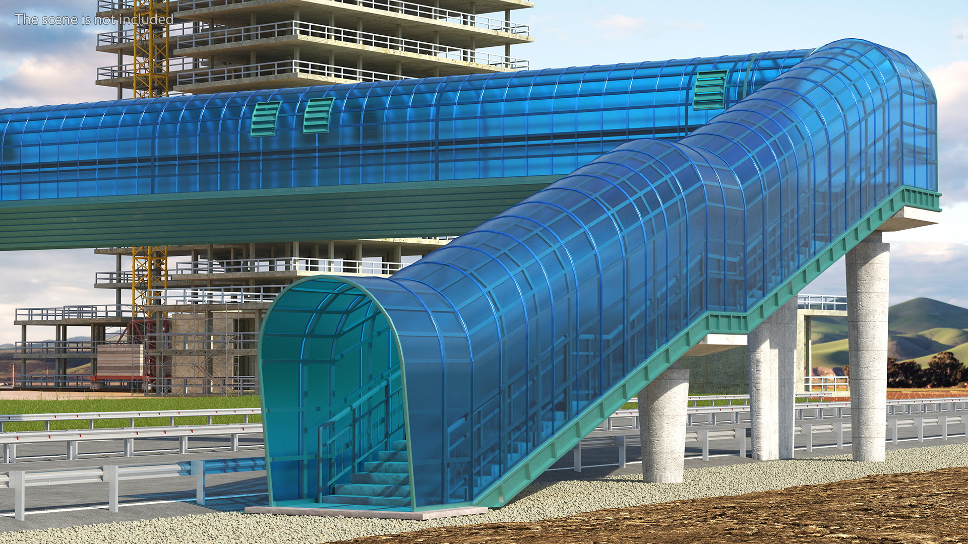 Above Ground Pedestrian Crossing 4-lane Road 3D model