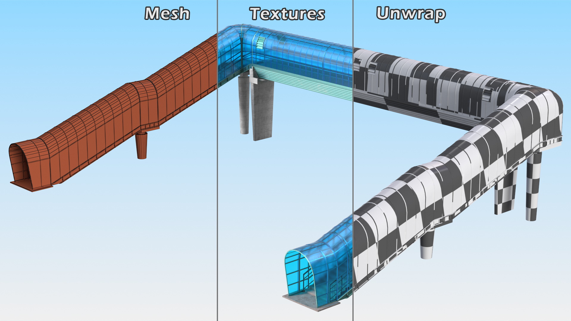 Above Ground Pedestrian Crossing 4-lane Road 3D model