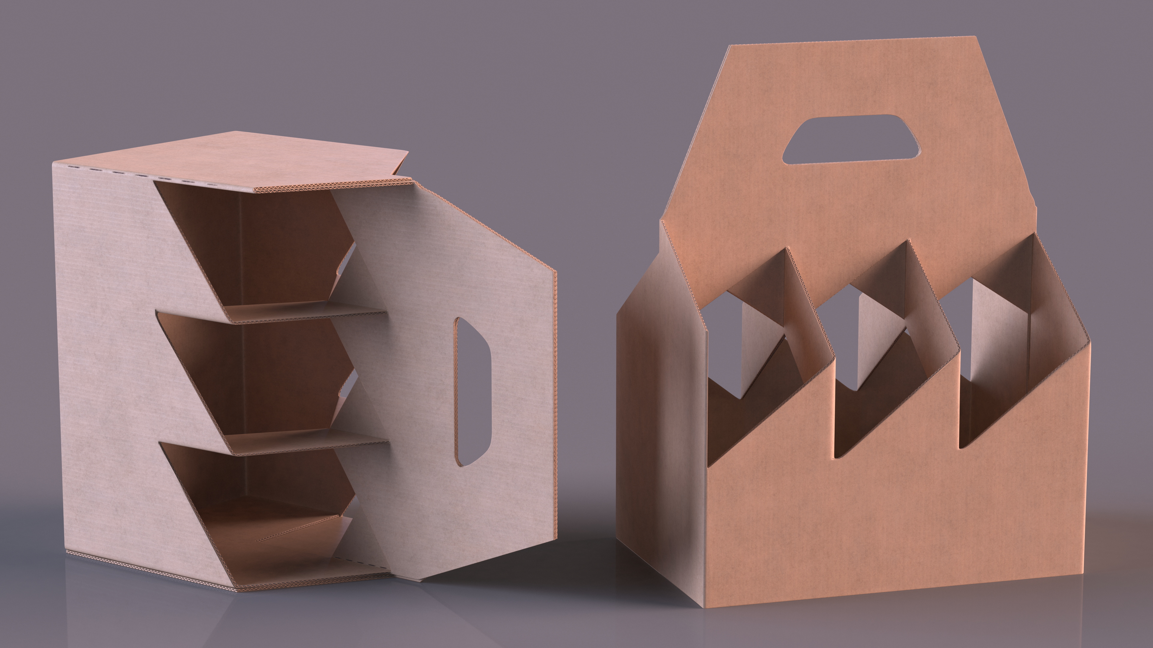 3D Cardboard 6 Pack Bottle Carrier Brown Empty model