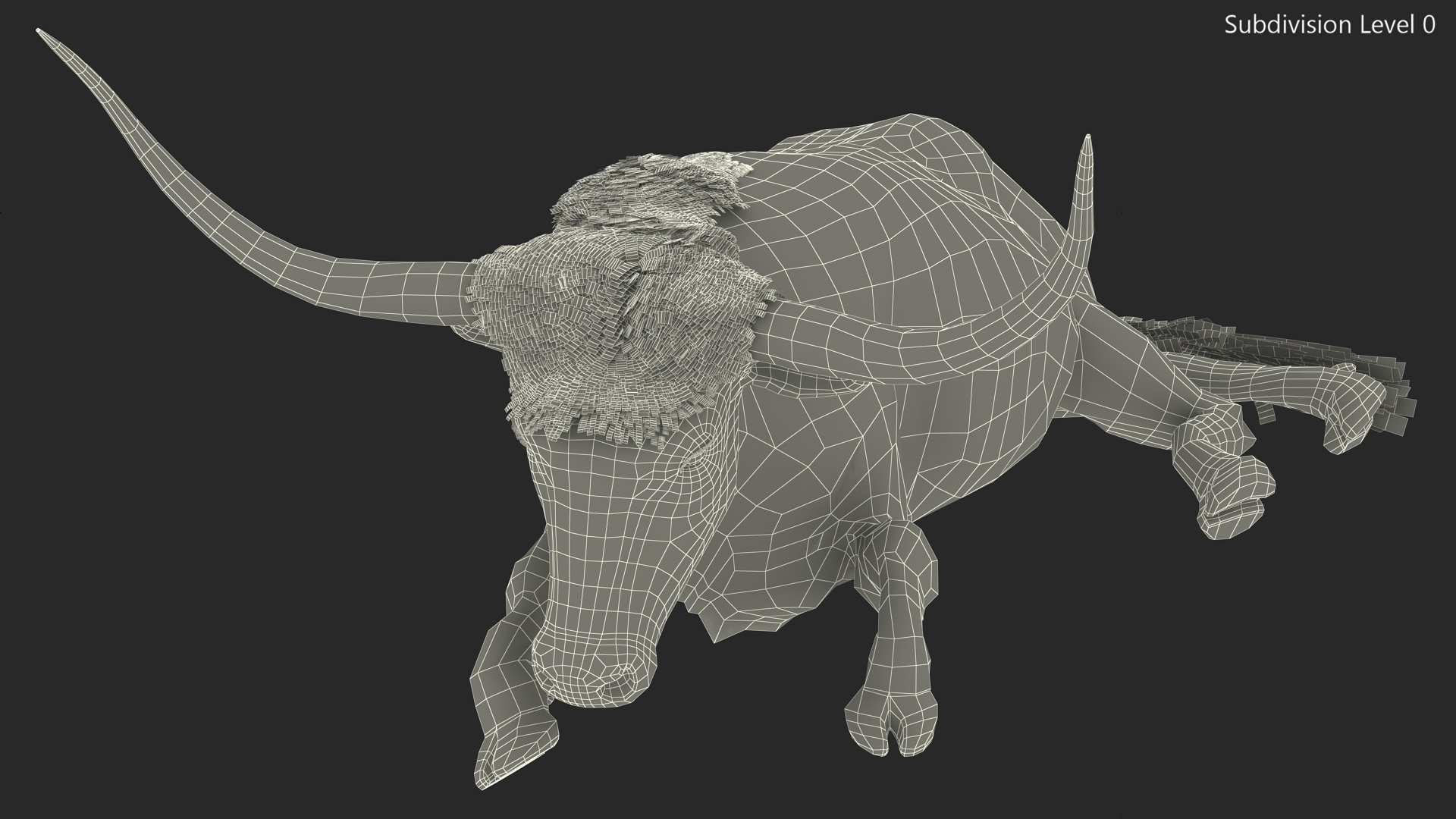 3D Lying Longhorn Bull Mottled Brown model