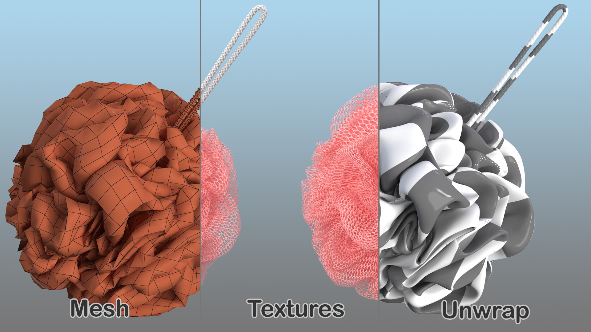 3D Mesh Bath Sponge with Hang Rope