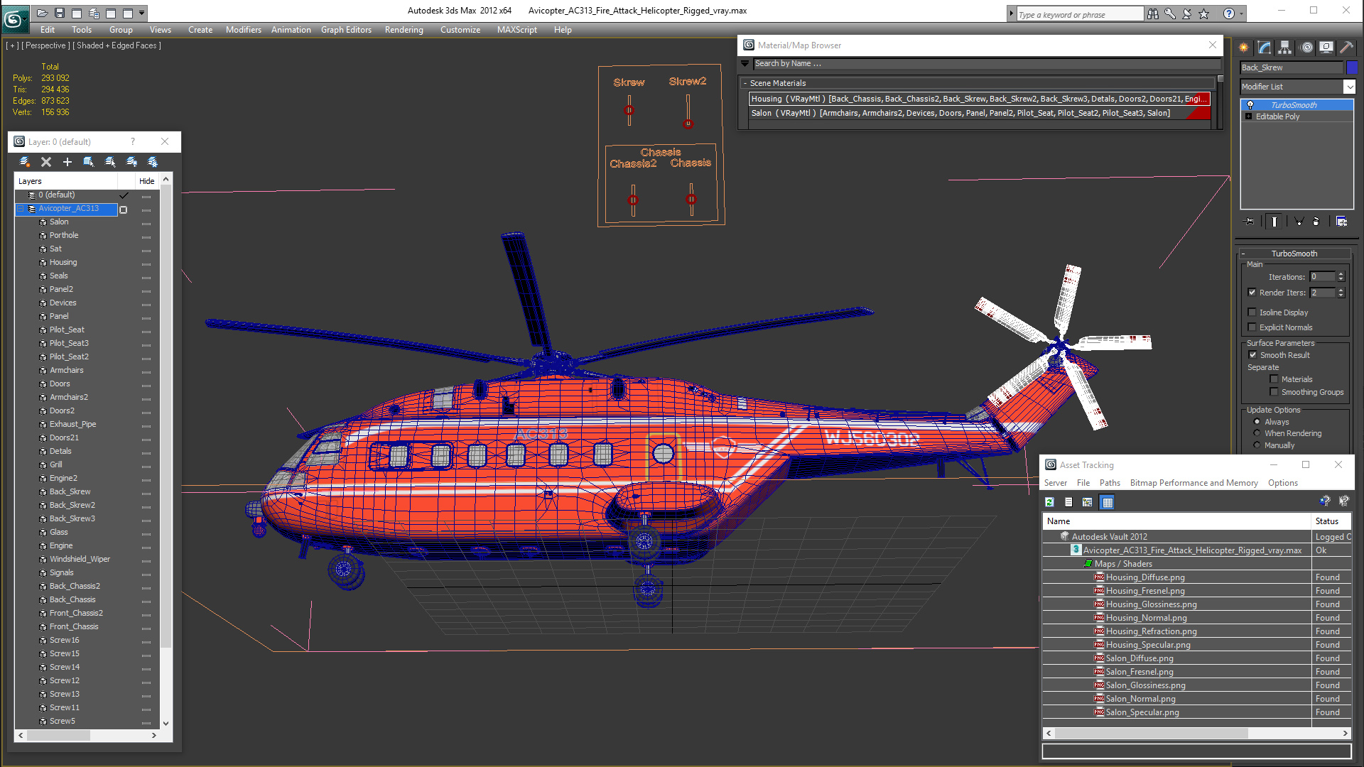 Avicopter AC313 Fire Attack Helicopter Rigged for Maya 3D model