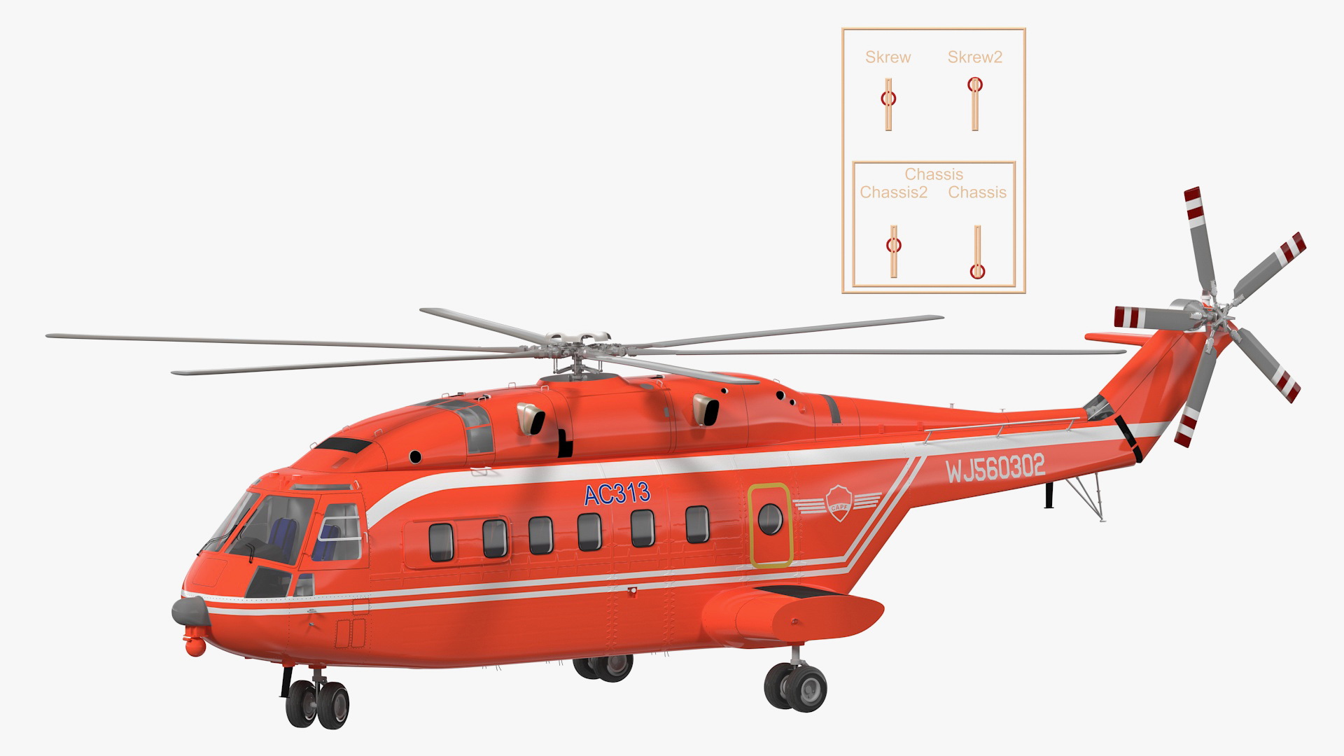 Avicopter AC313 Fire Attack Helicopter Rigged for Maya 3D model