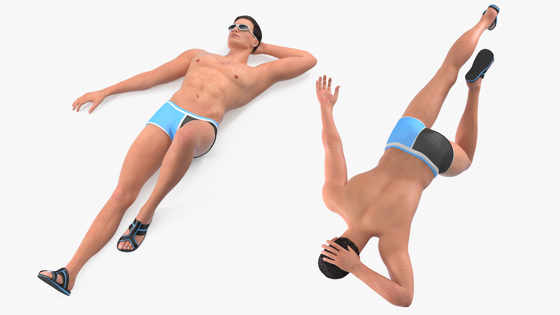 3D Man in Swimwear Sunbathing