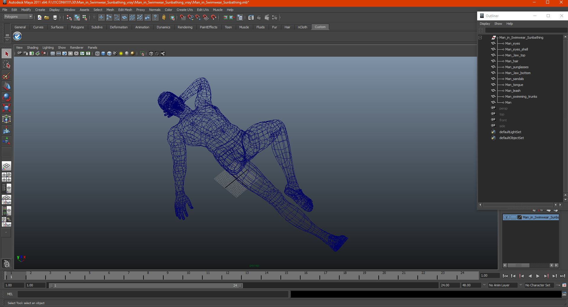 3D Man in Swimwear Sunbathing