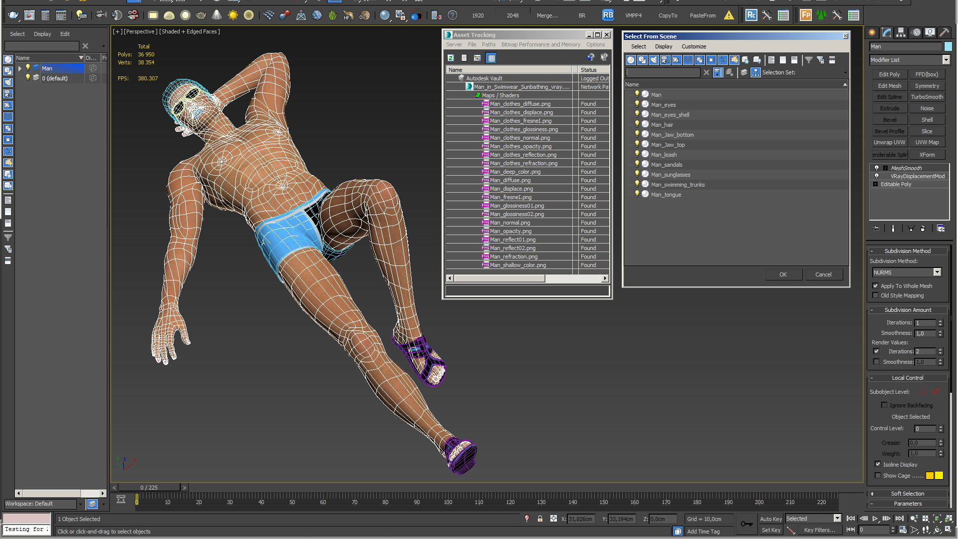 3D Man in Swimwear Sunbathing