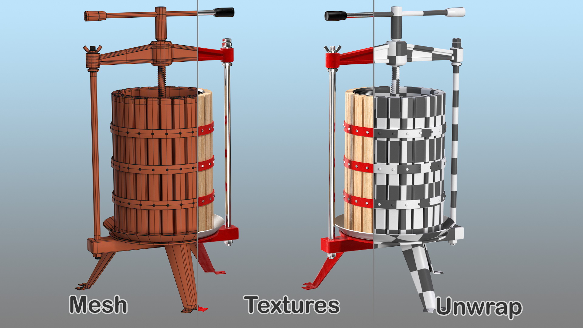 3D model Wooden Frame Fruit Wine Cider Press