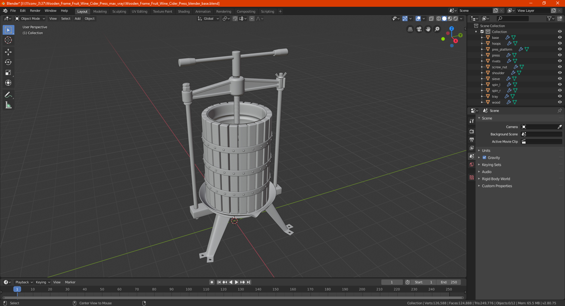 3D model Wooden Frame Fruit Wine Cider Press