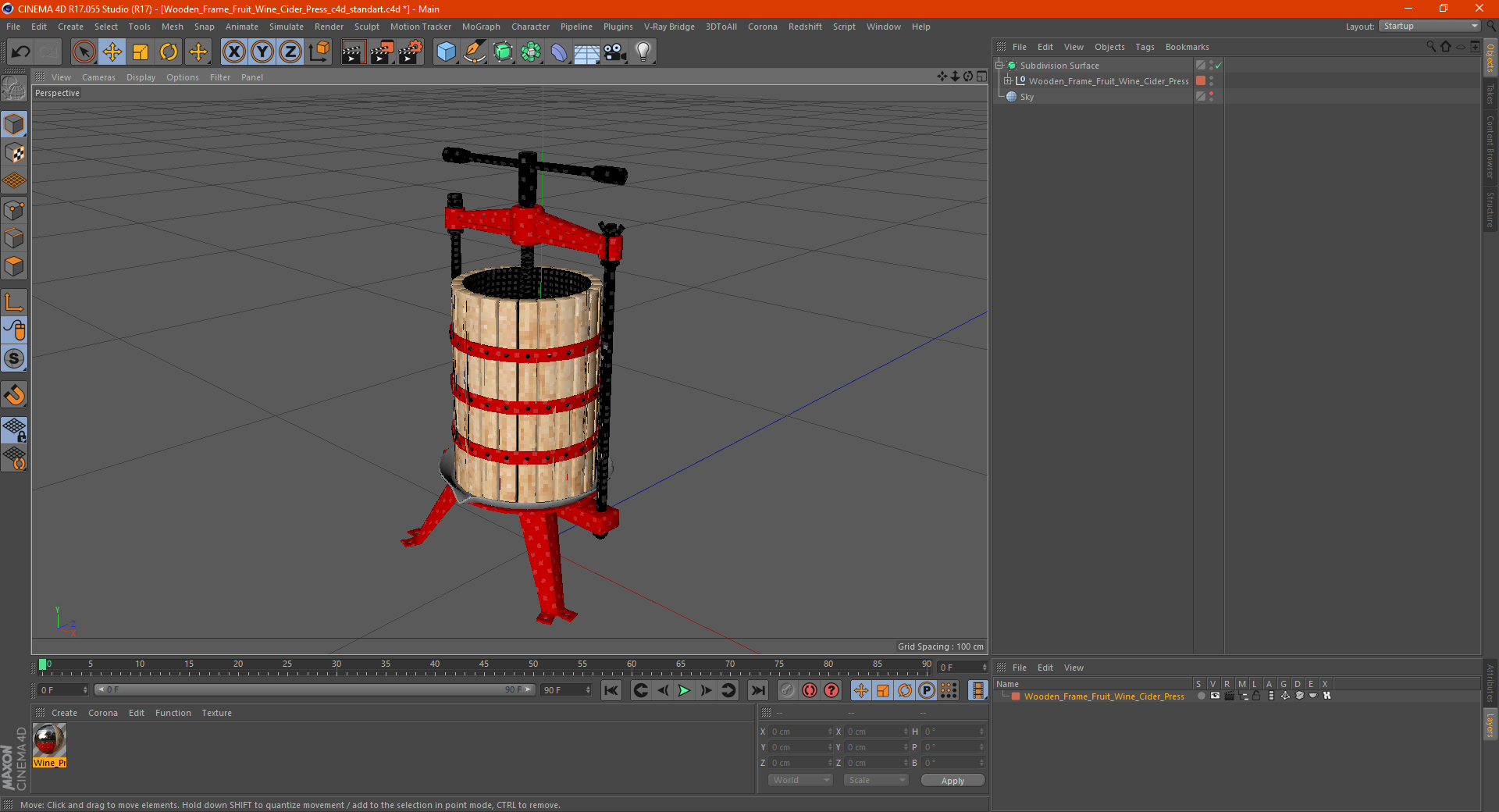 3D model Wooden Frame Fruit Wine Cider Press