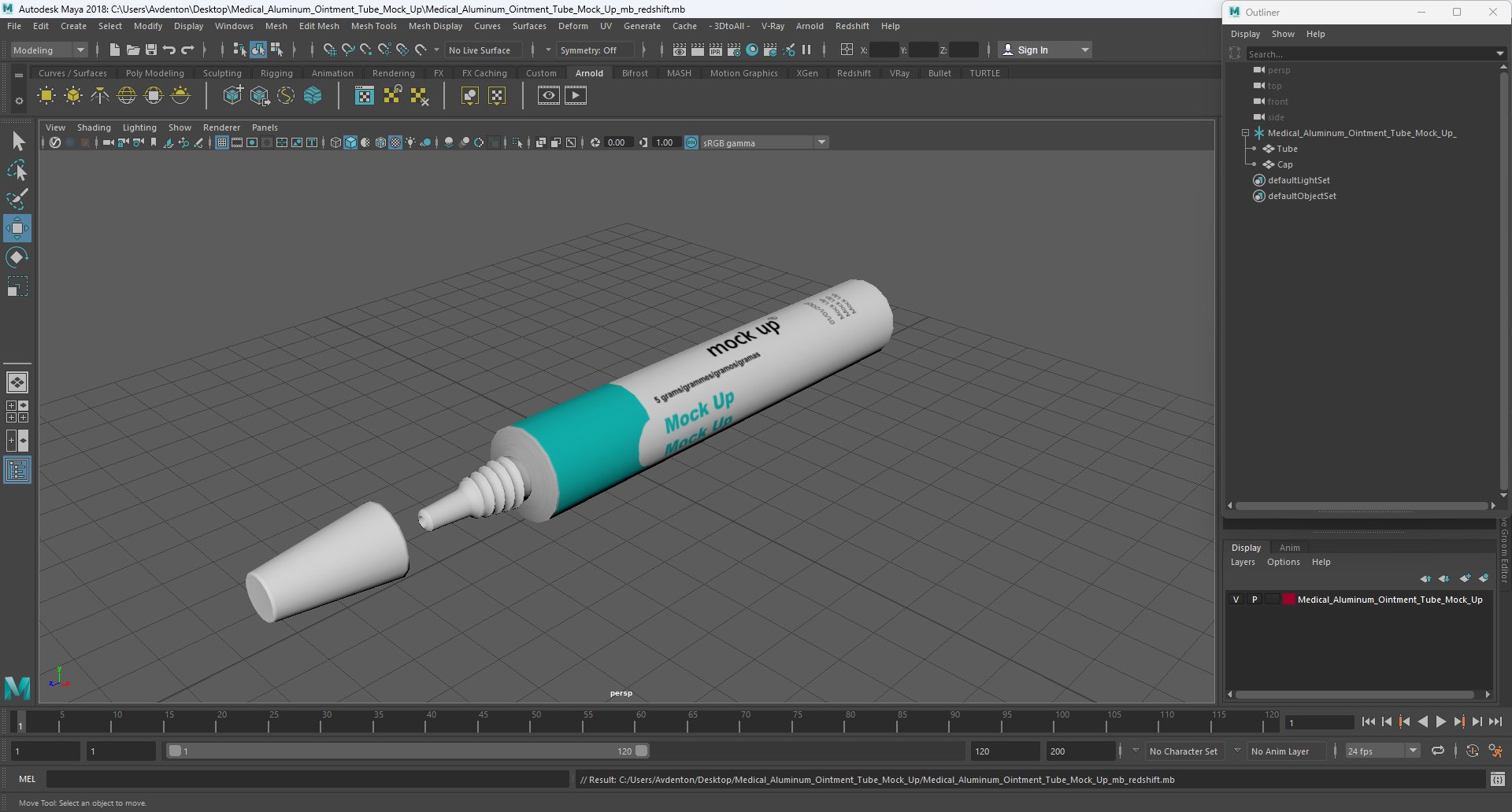 3D Medical Aluminum Ointment Tube Mock Up model
