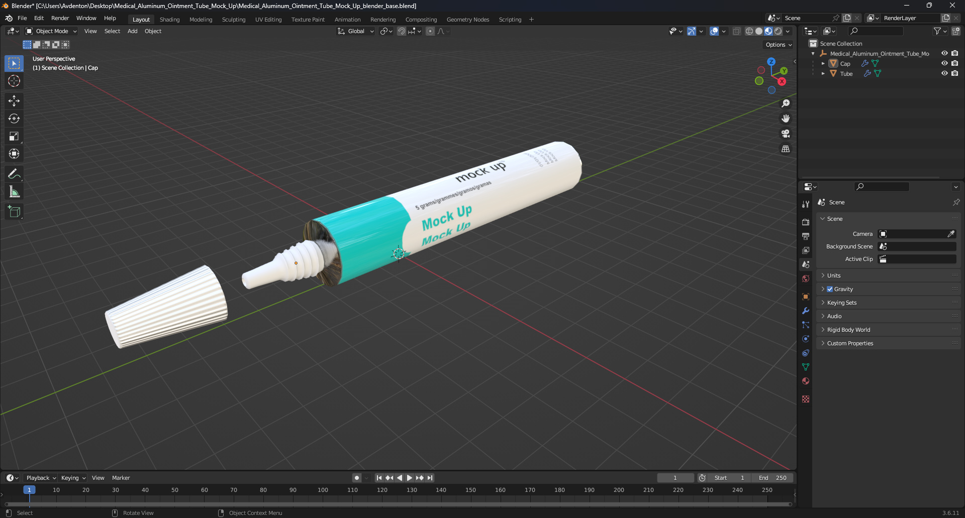 3D Medical Aluminum Ointment Tube Mock Up model