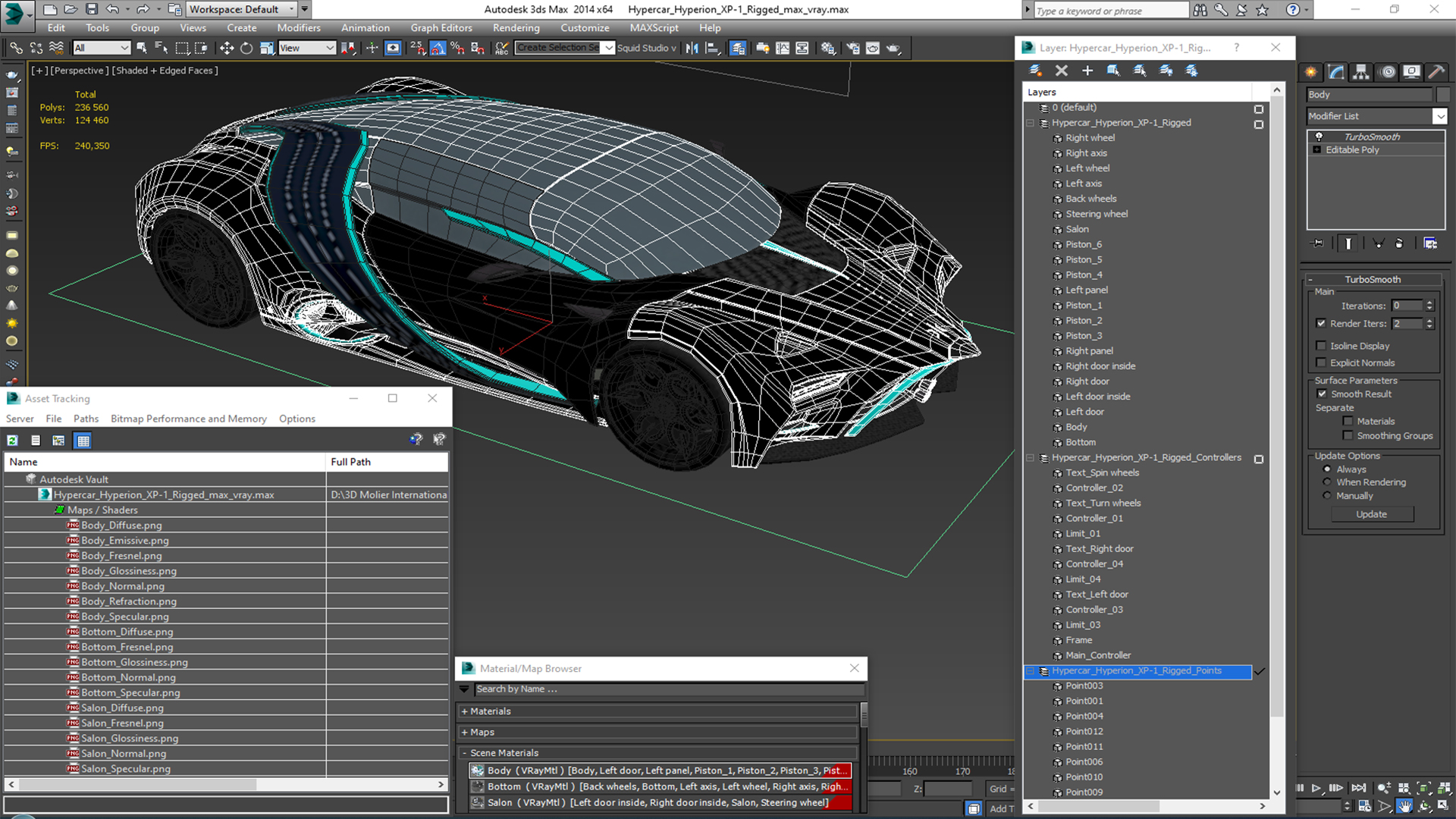 3D Hypercar Hyperion XP-1 Rigged for Maya model