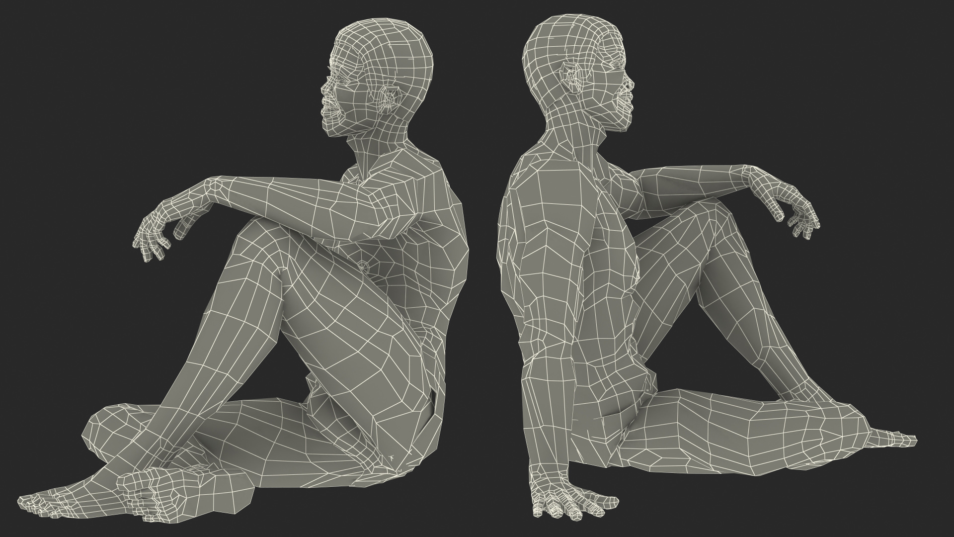 3D Light Skin Black Man Sitting Pose model