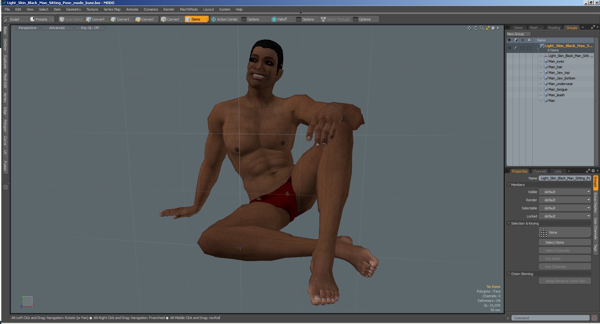 3D Light Skin Black Man Sitting Pose model