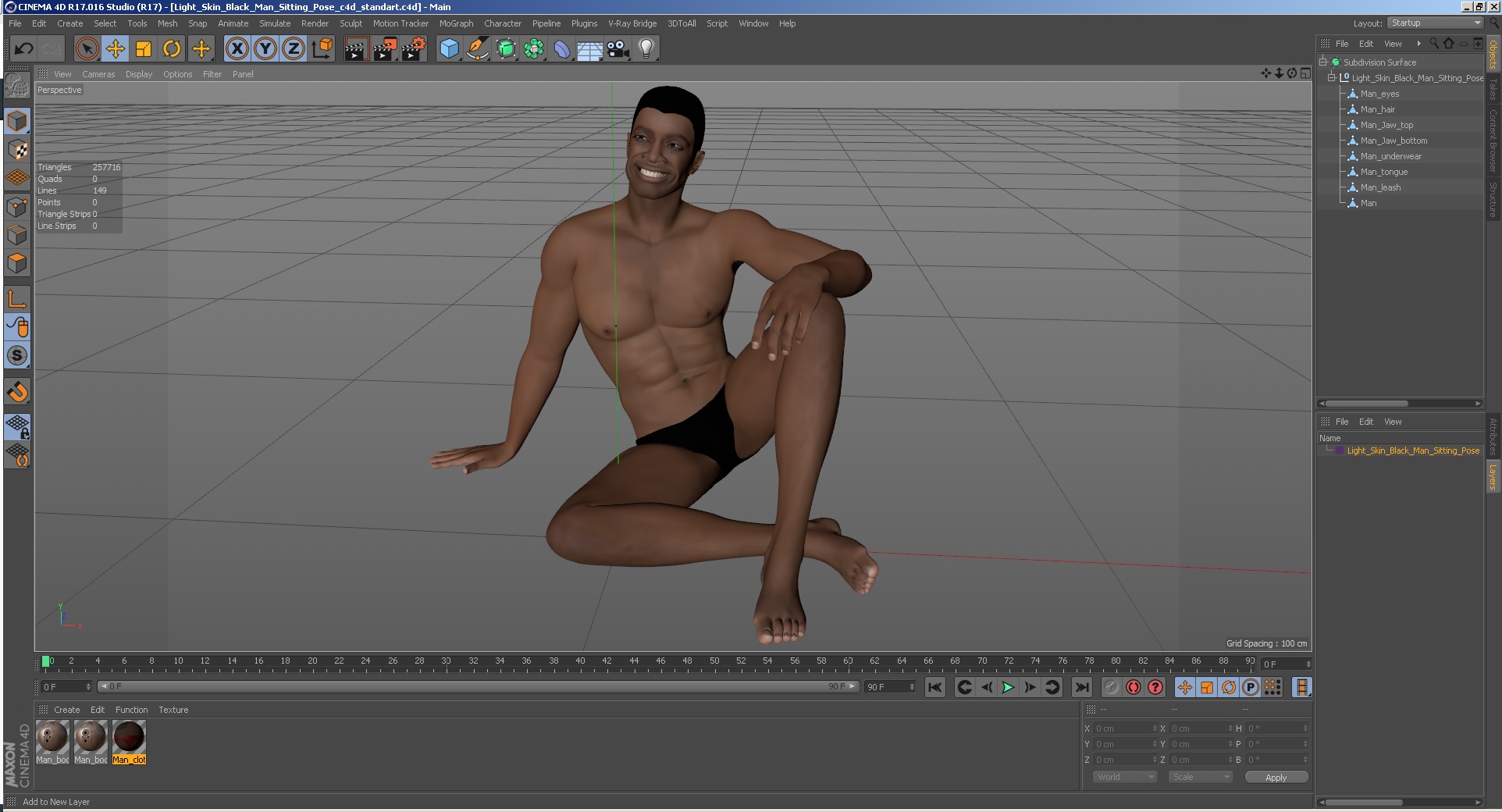 3D Light Skin Black Man Sitting Pose model