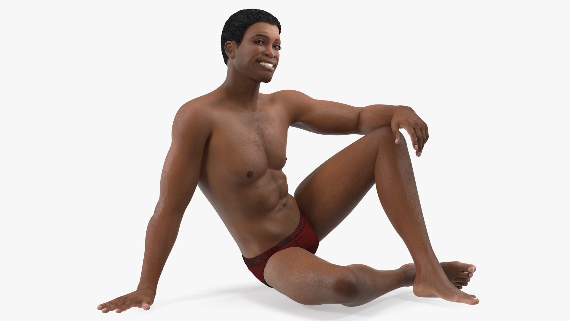 3D Light Skin Black Man Sitting Pose model