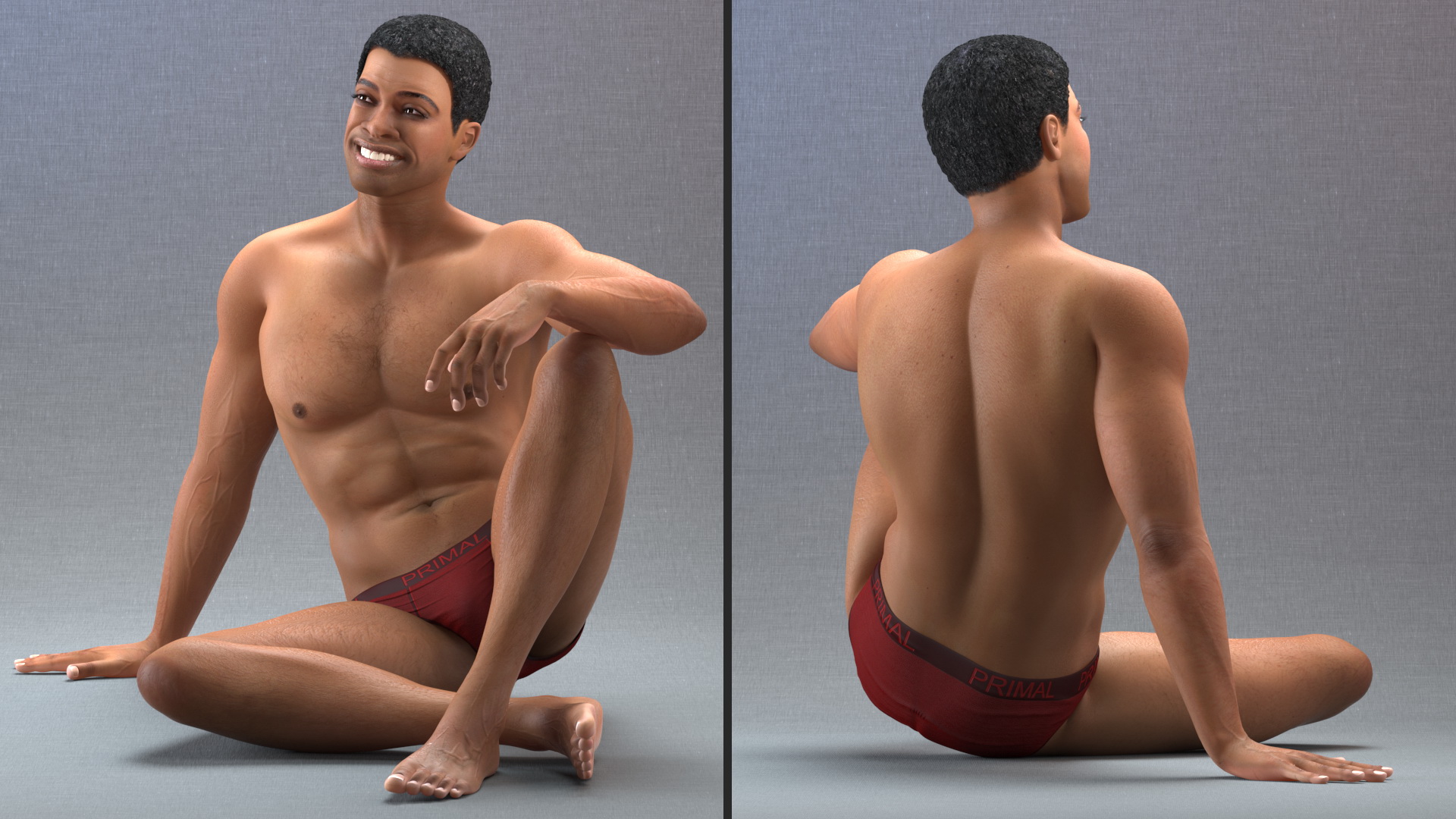 3D Light Skin Black Man Sitting Pose model