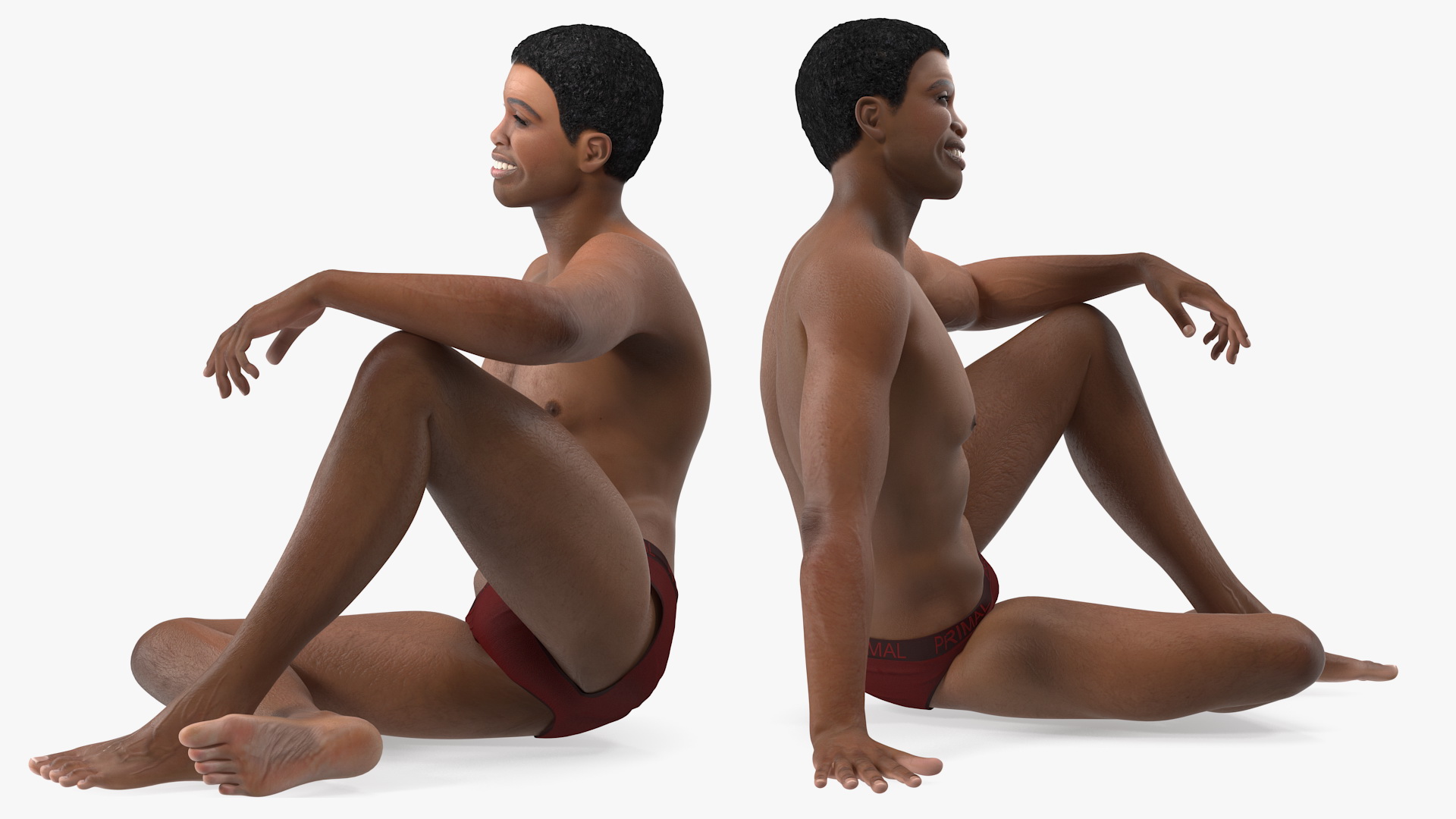 3D Light Skin Black Man Sitting Pose model