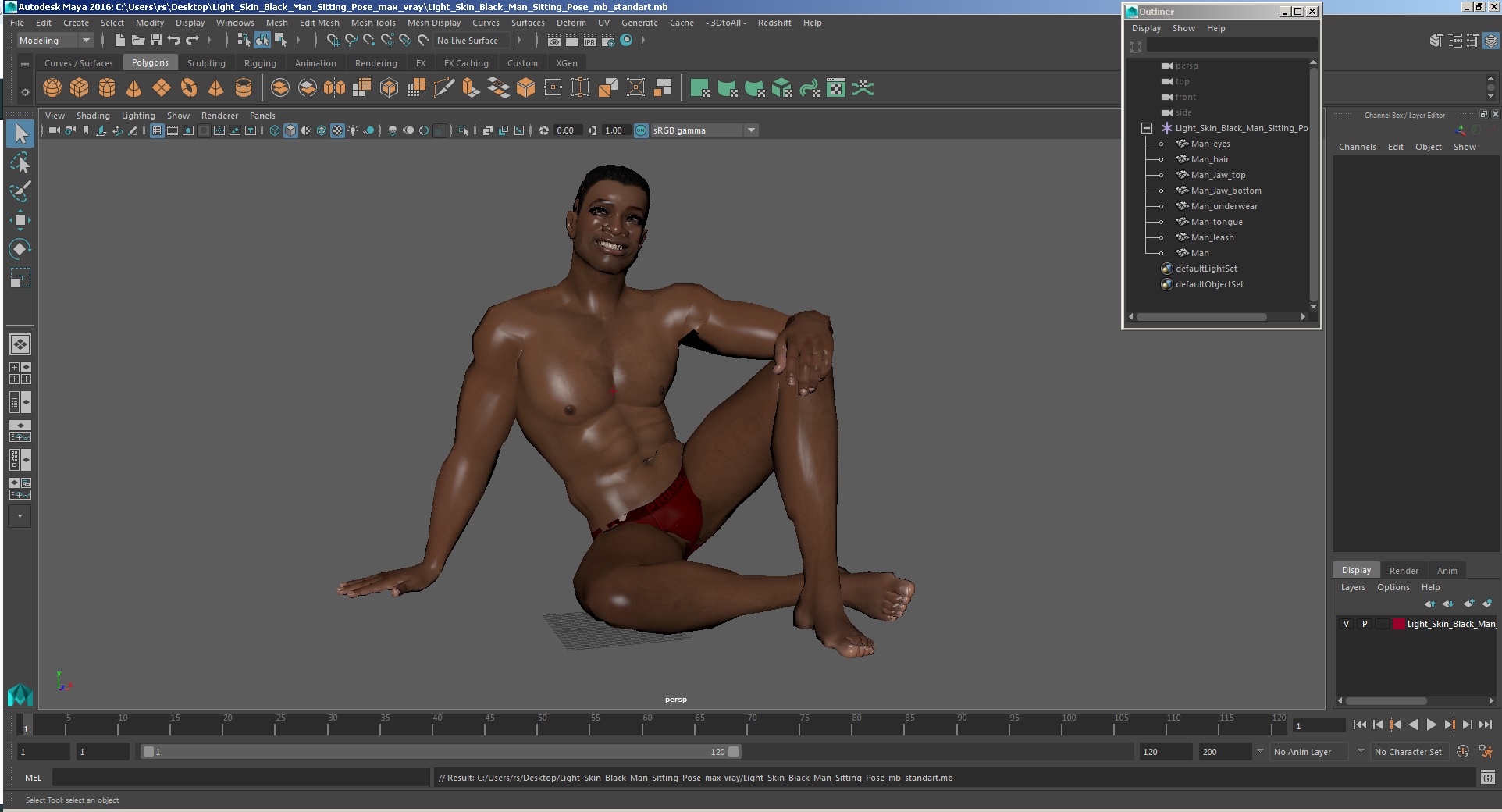 3D Light Skin Black Man Sitting Pose model