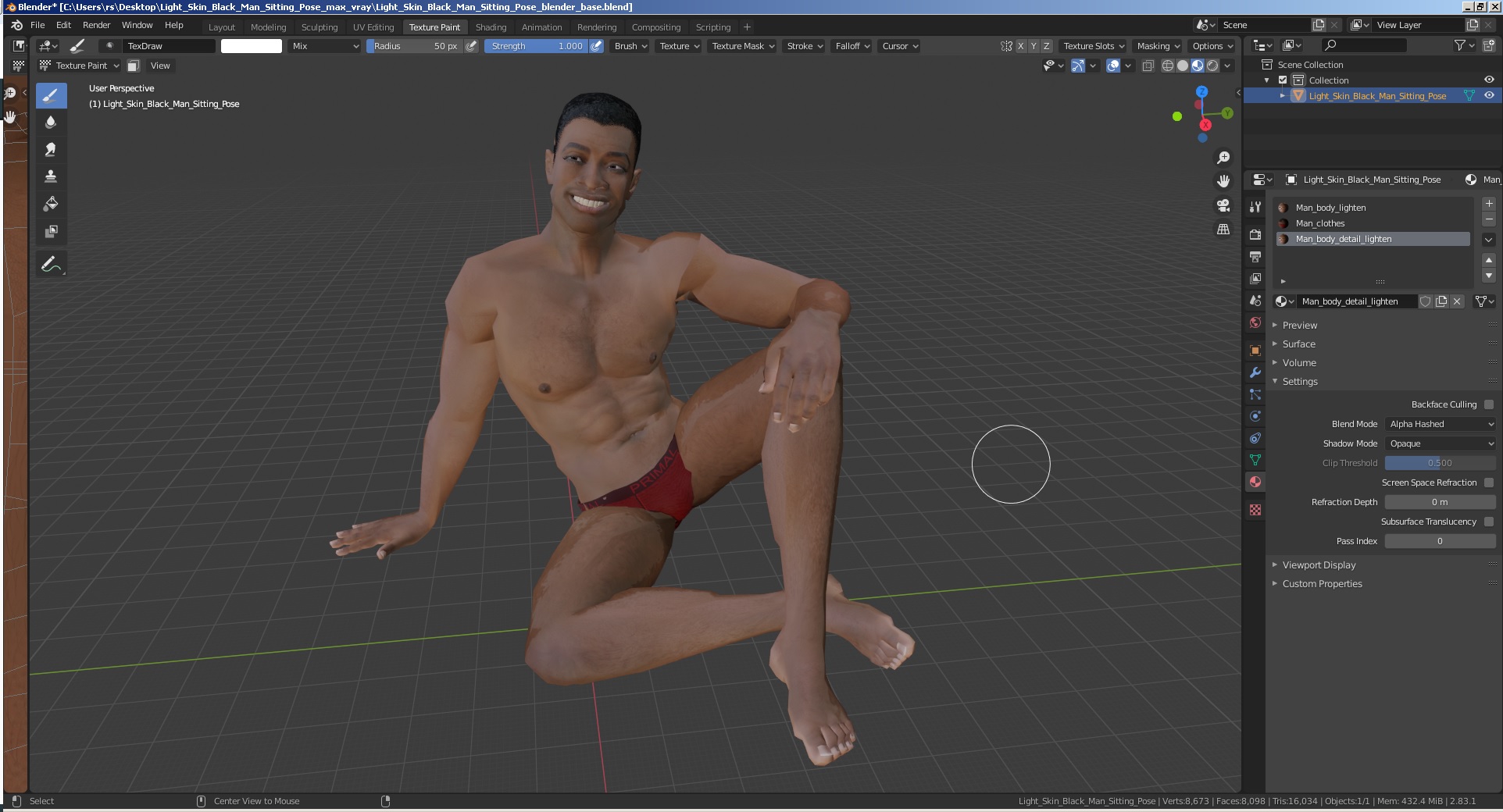3D Light Skin Black Man Sitting Pose model