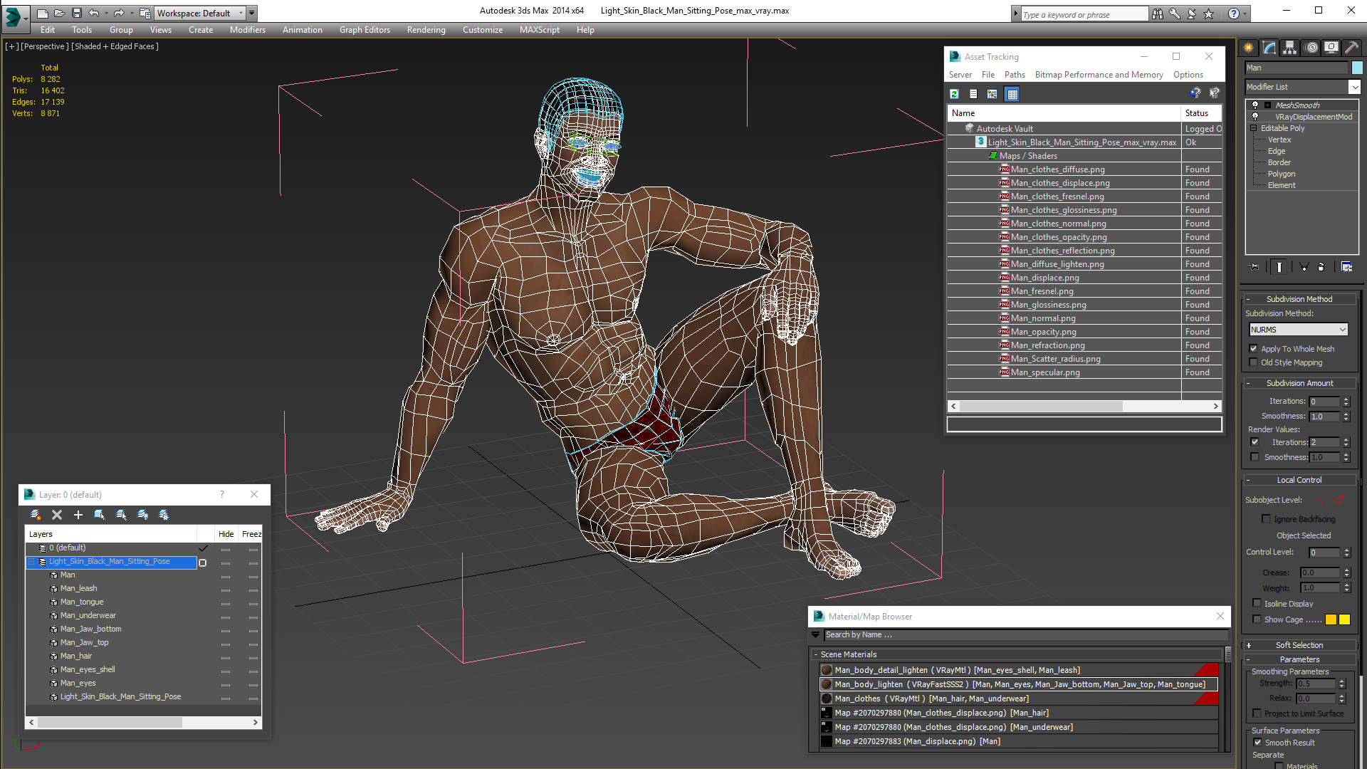 3D Light Skin Black Man Sitting Pose model