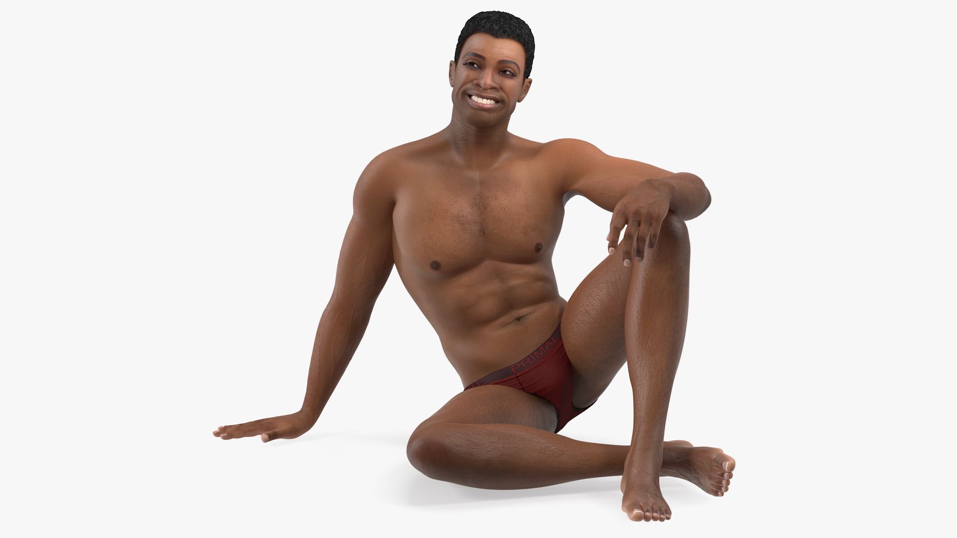 3D Light Skin Black Man Sitting Pose model