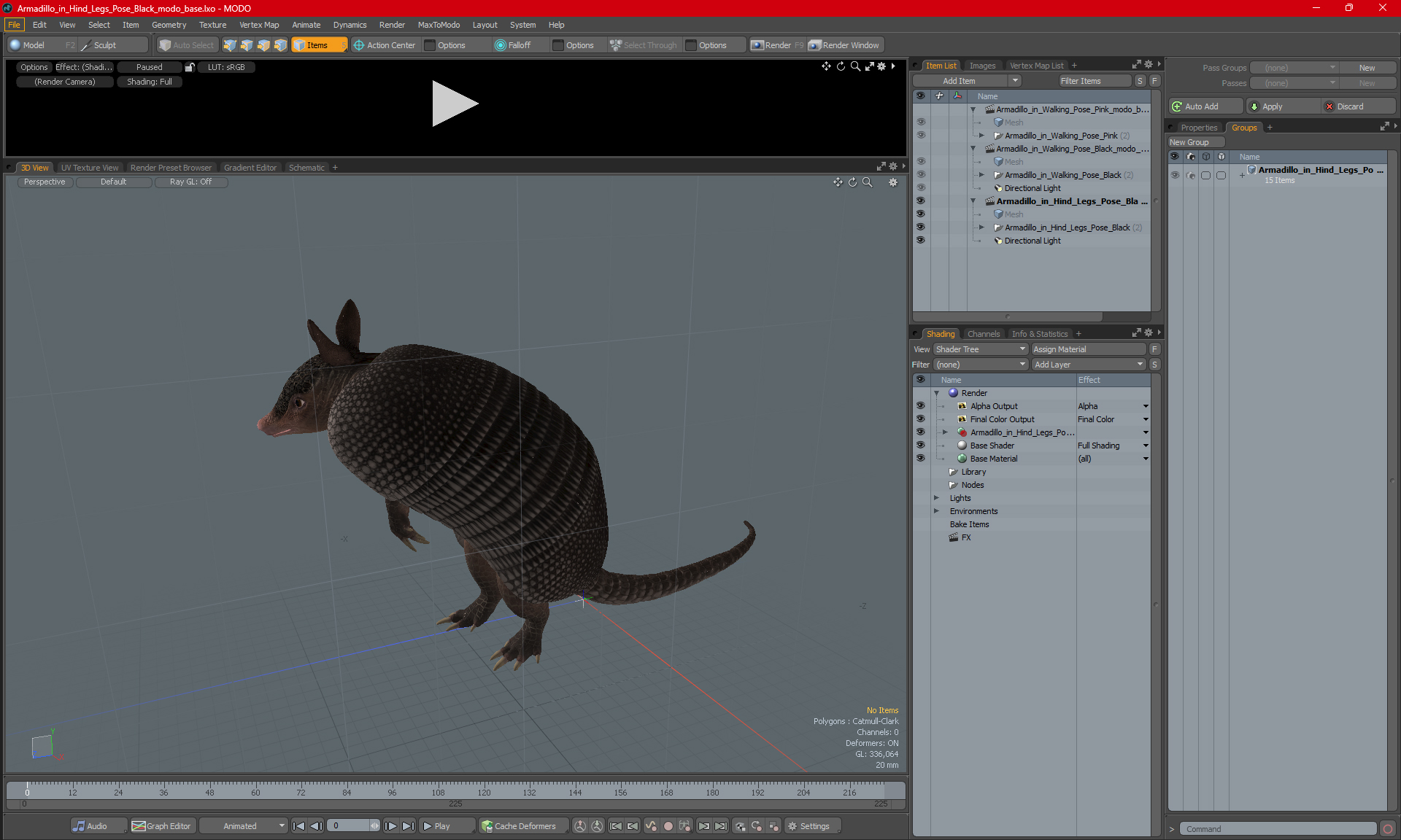 3D Armadillo in Hind Legs Pose Black model