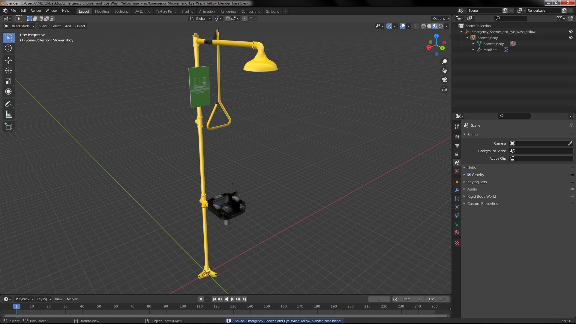3D Emergency Shower and Eye Wash Yellow
