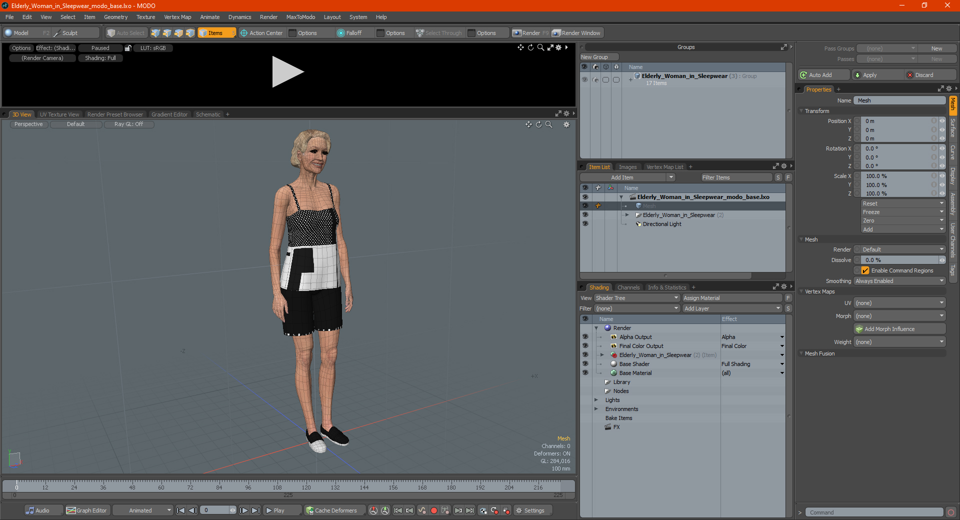 3D Elderly Woman in Sleepwear