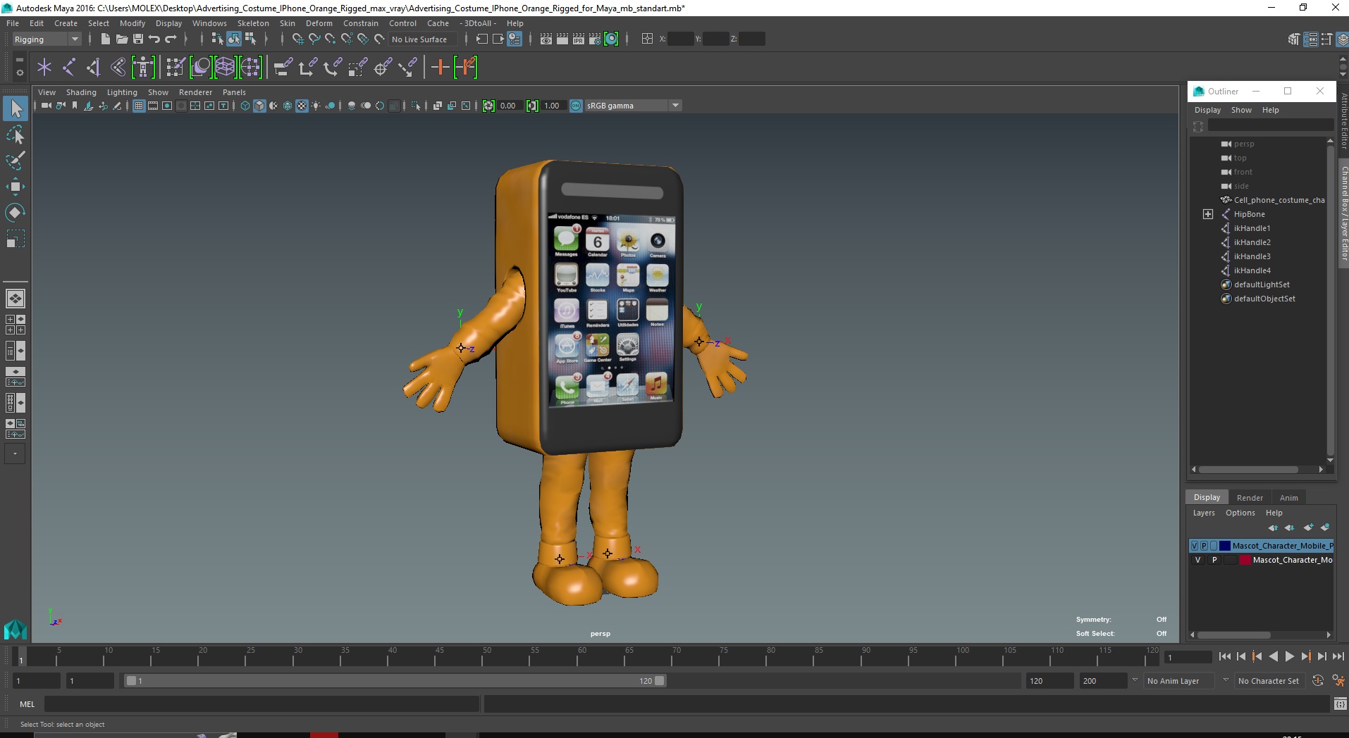 Advertising Costume IPhone Orange Rigged for Maya 3D model