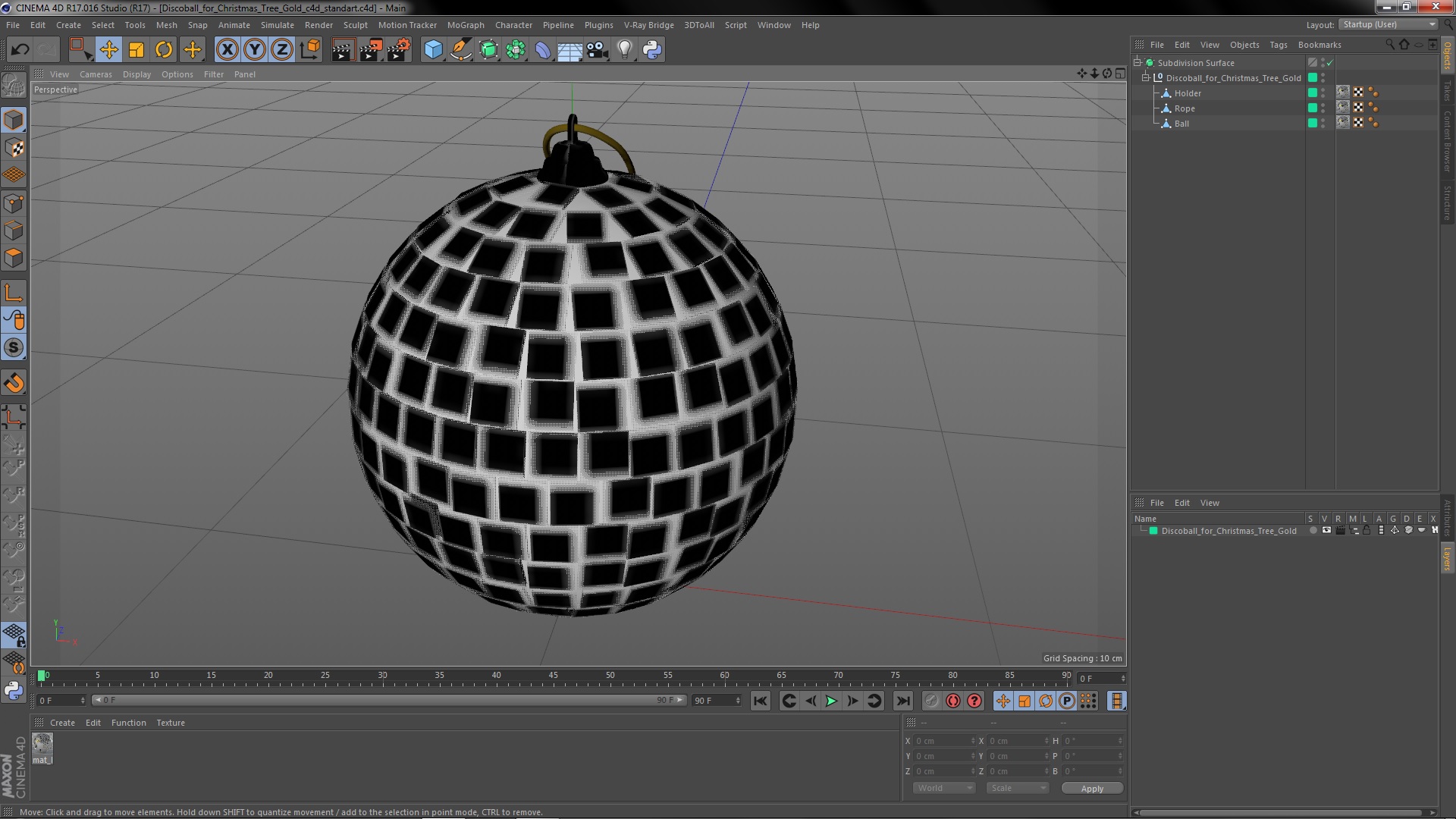 3D Discoball for Christmas Tree Gold model