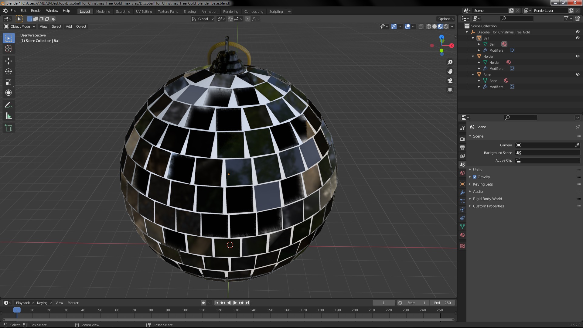 3D Discoball for Christmas Tree Gold model