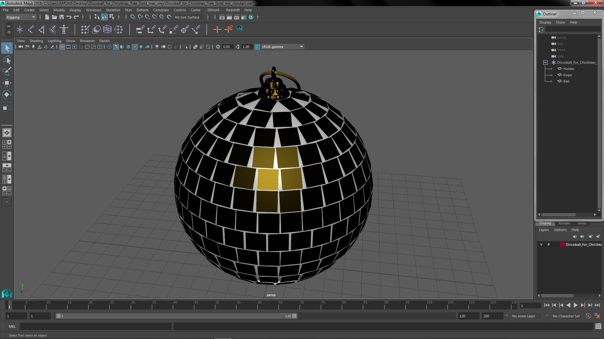 3D Discoball for Christmas Tree Gold model
