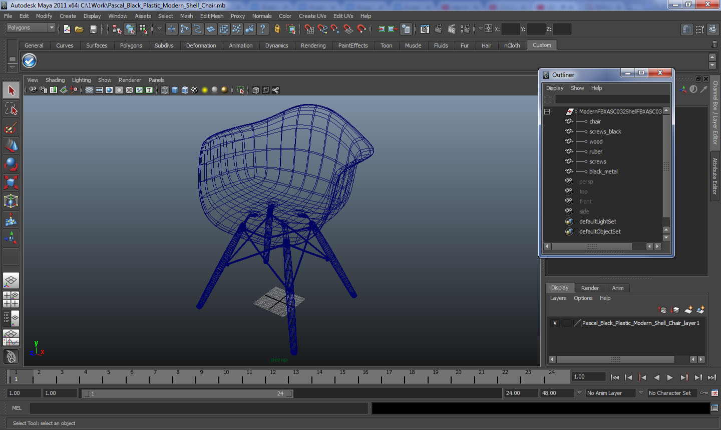 Pascal Black Plastic Modern Shell Chair 3D model