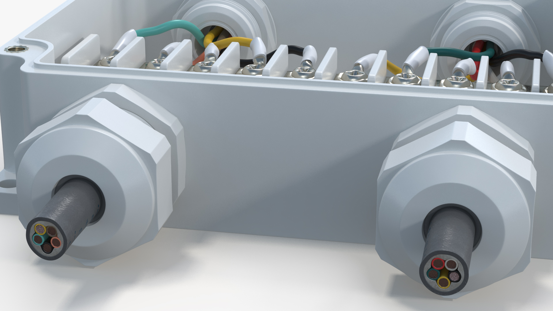 3D White Junction Box with 4 Wires