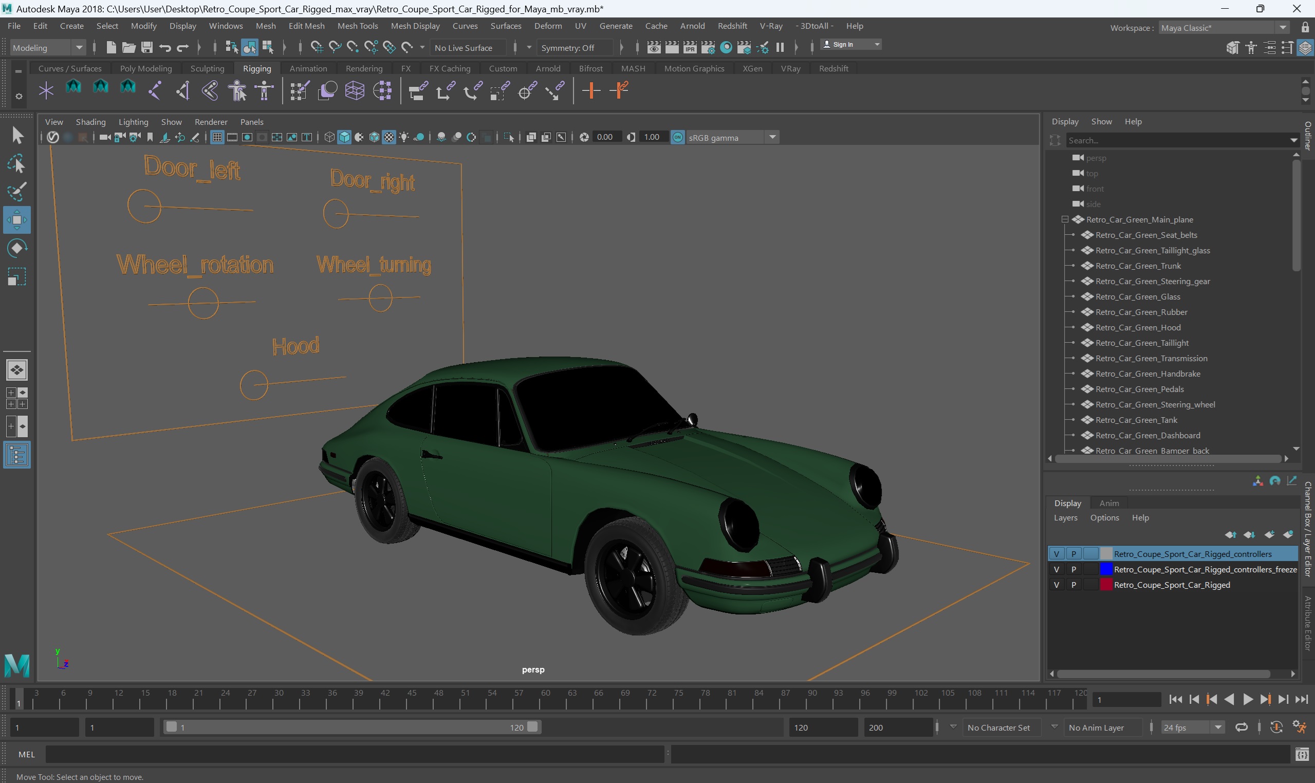 Retro Coupe Sport Car Rigged for Maya 3D