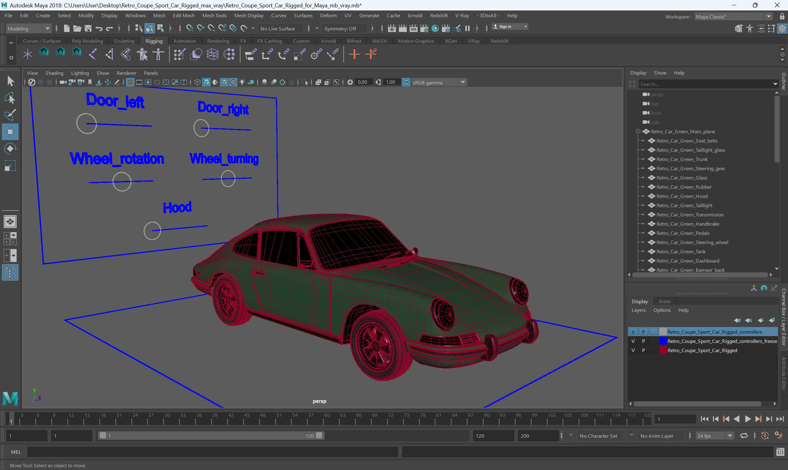 Retro Coupe Sport Car Rigged for Maya 3D