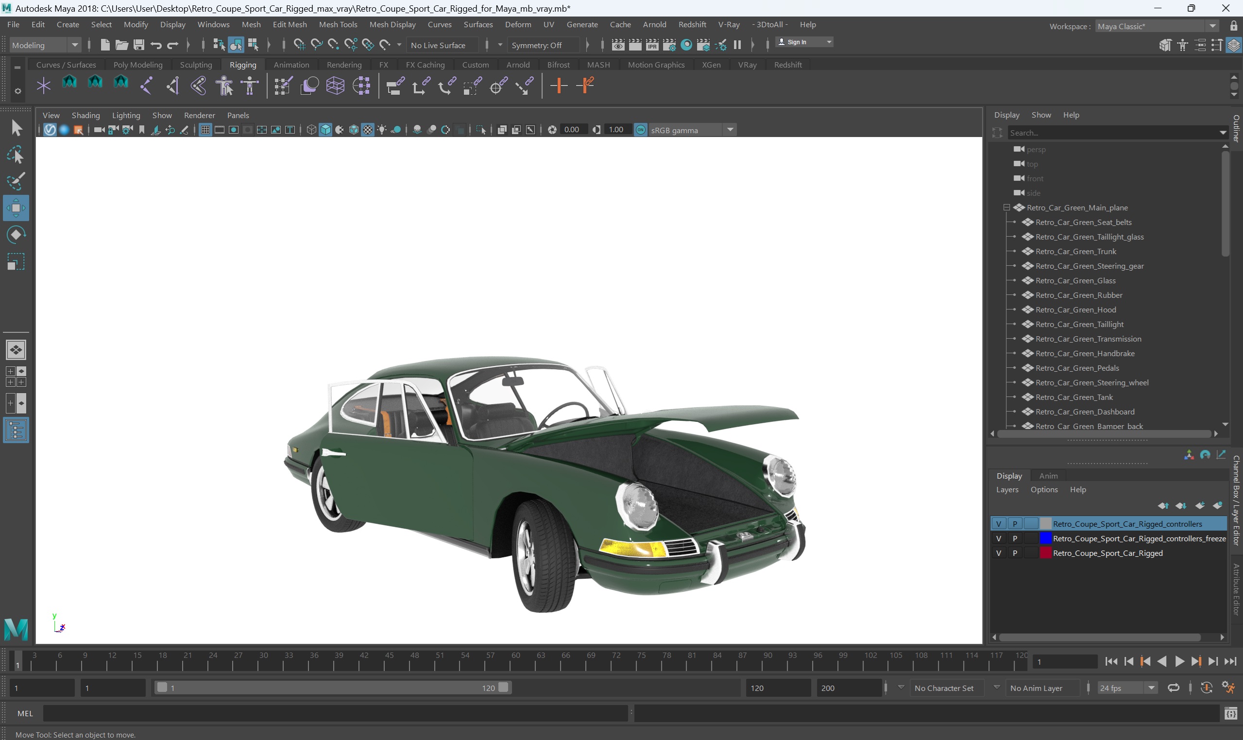 Retro Coupe Sport Car Rigged for Maya 3D