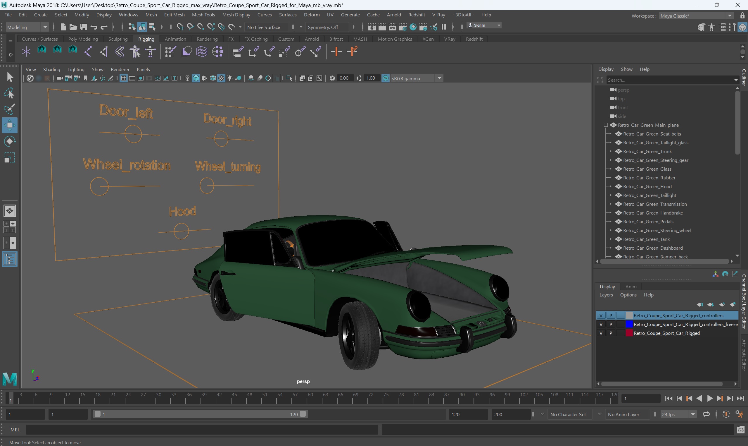 Retro Coupe Sport Car Rigged for Maya 3D