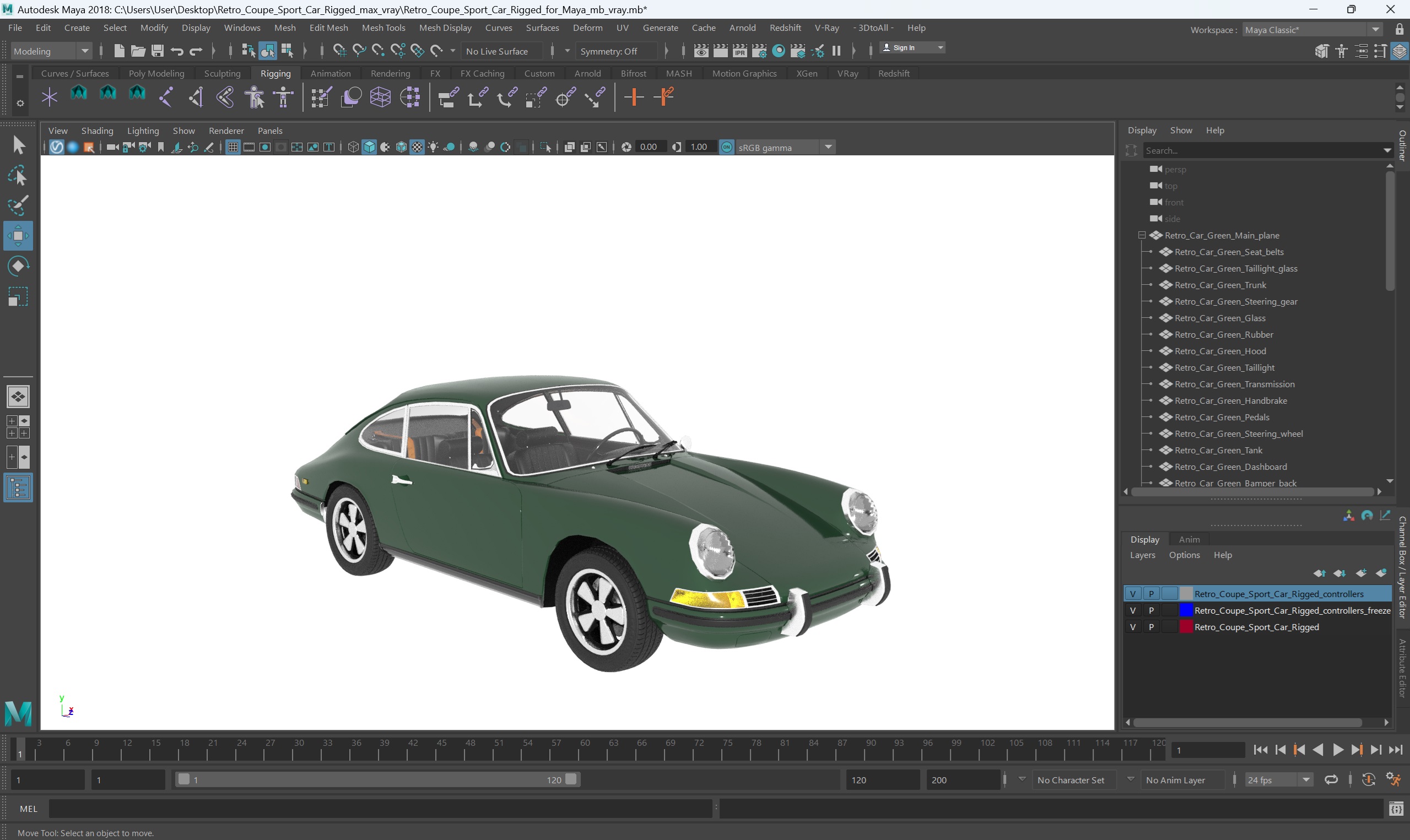Retro Coupe Sport Car Rigged for Maya 3D