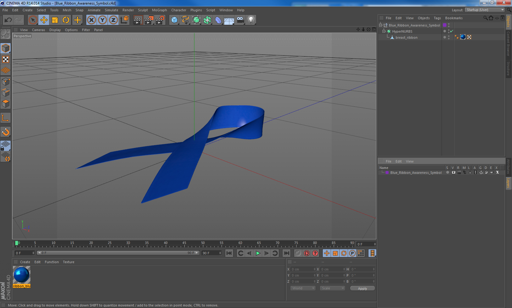 3D Blue Ribbon Awareness Symbol model