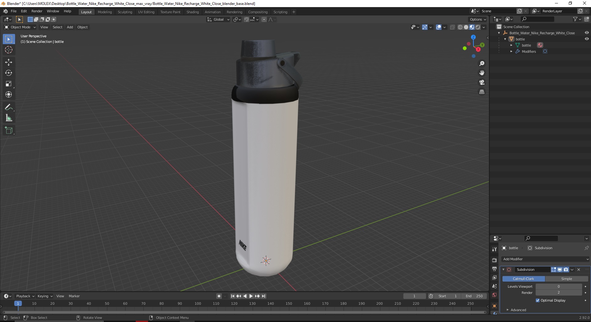 3D Bottle Water Nike Recharge White Close model