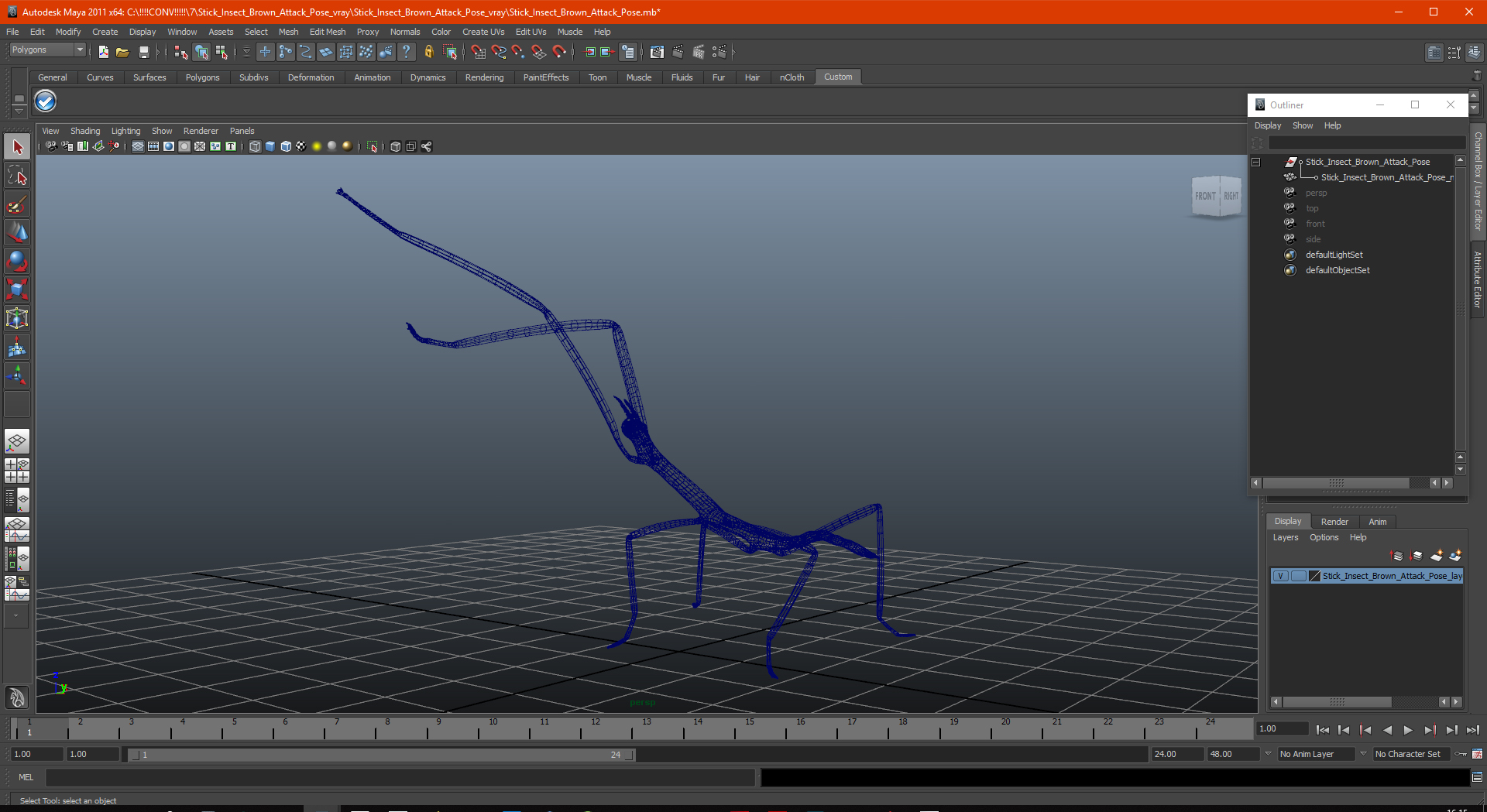 3D model Stick Insect Brown Attack Pose