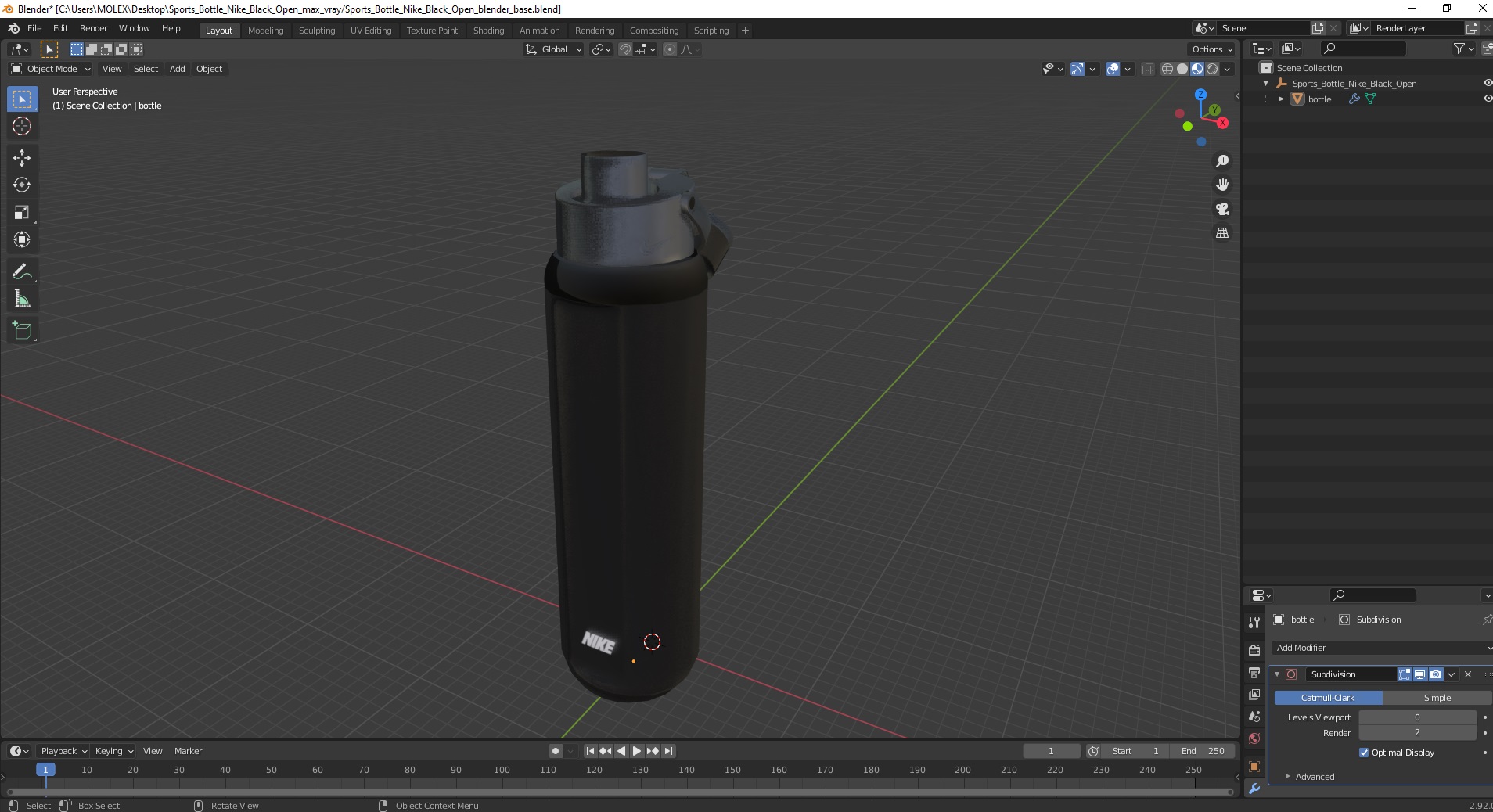 Sports Bottle Nike Black Open 3D model