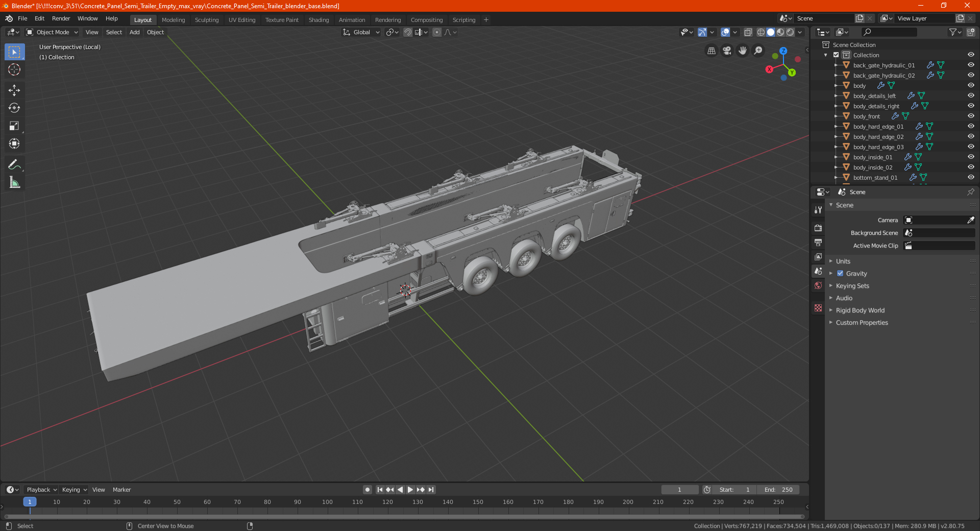 3D Concrete Panel Semi Trailer Empty model